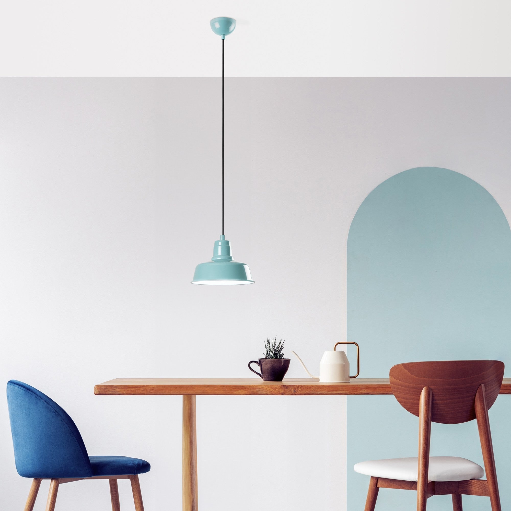 Candeeiro de Teto de metal – altura ajustável de 21 a 108 cm – cor turquesa – vidro