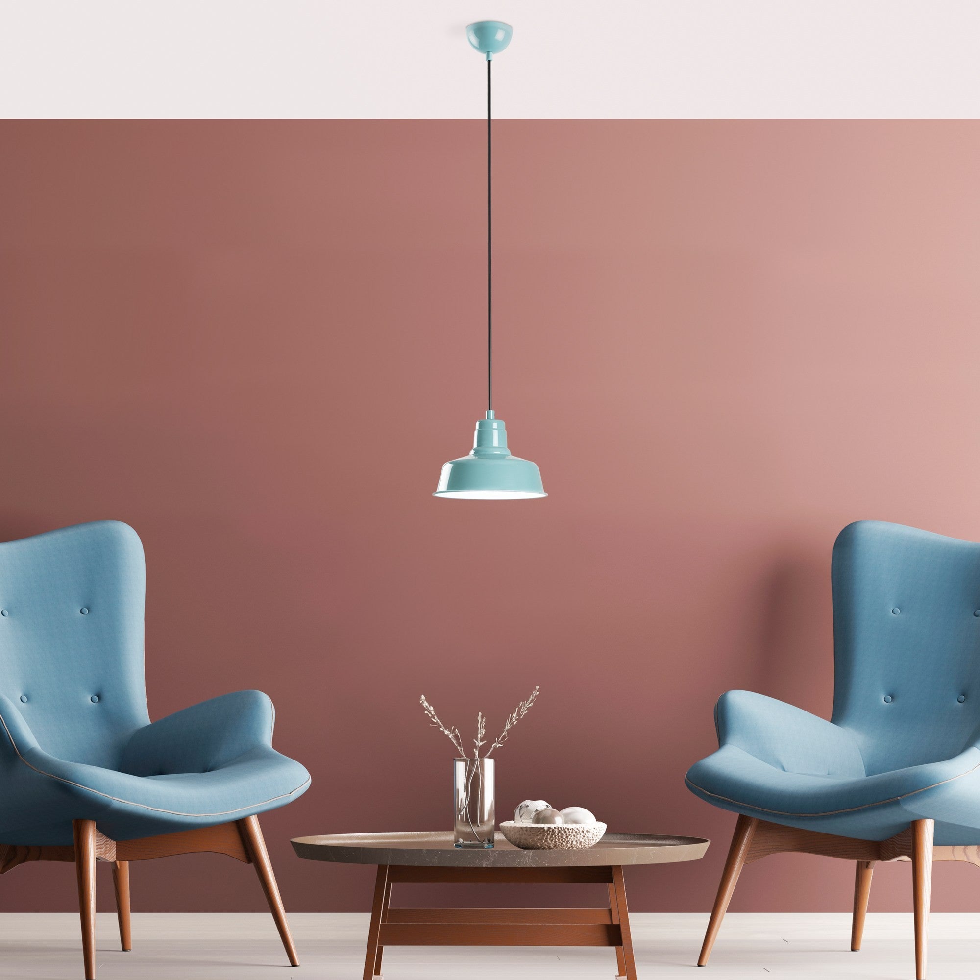 Candeeiro de Teto de metal – altura ajustável de 21 a 108 cm – cor turquesa – vidro