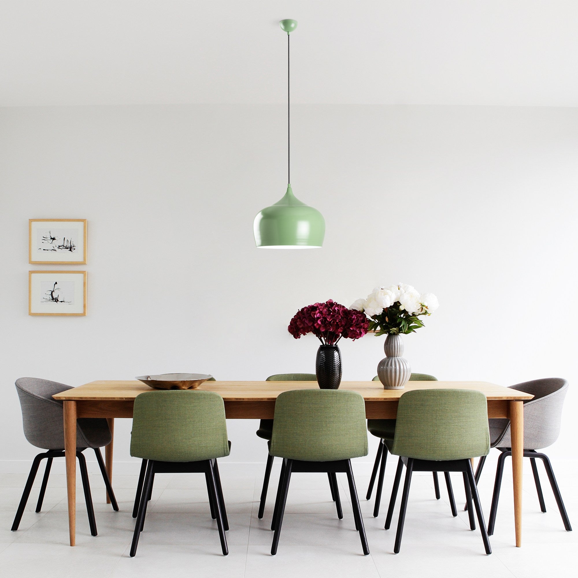 Candeeiro de Teto Metálico – Altura Ajustável 36-125 cm – Verde Menta