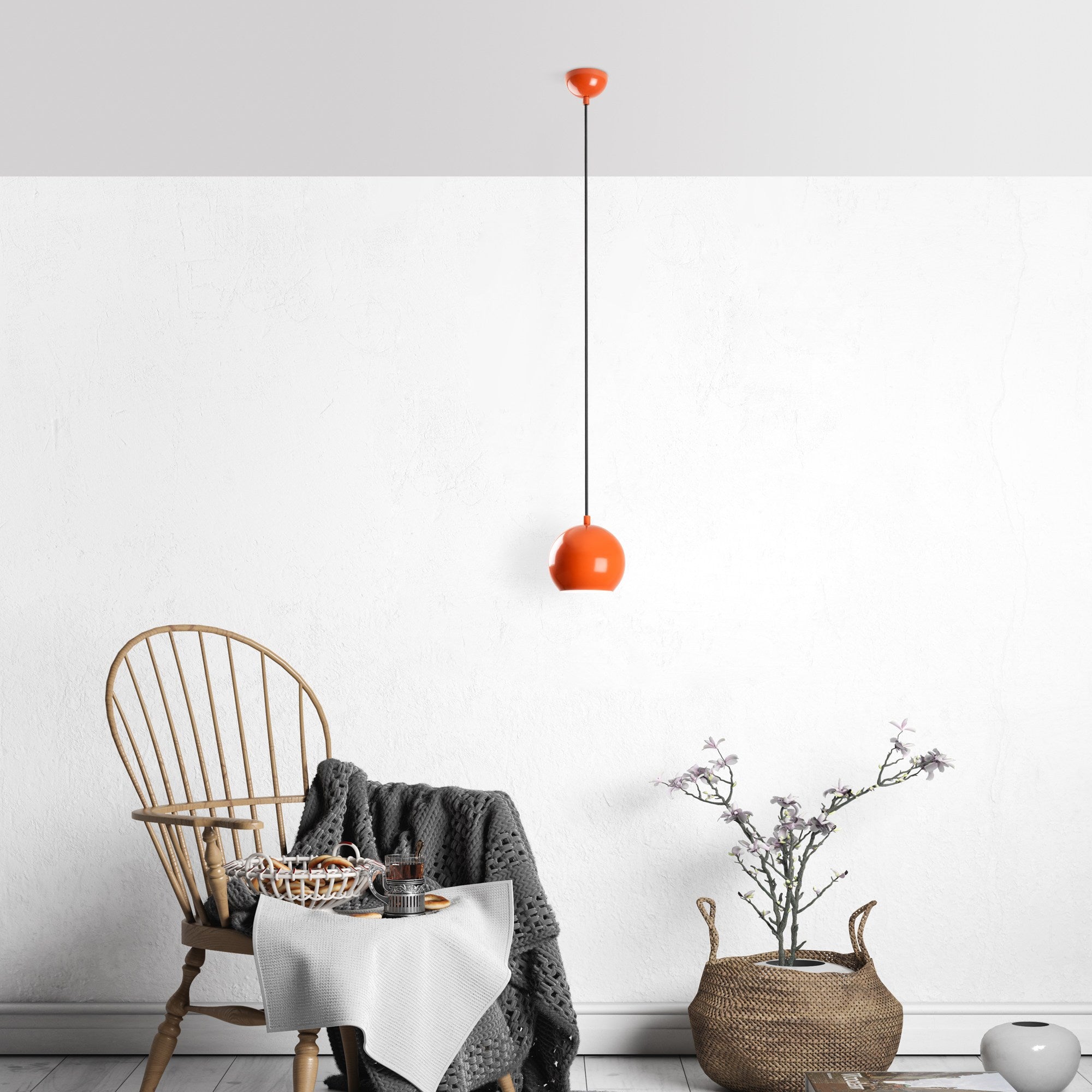 Candeeiro de Teto – altura ajustável de 20 a 111 cm – laranja – metal
