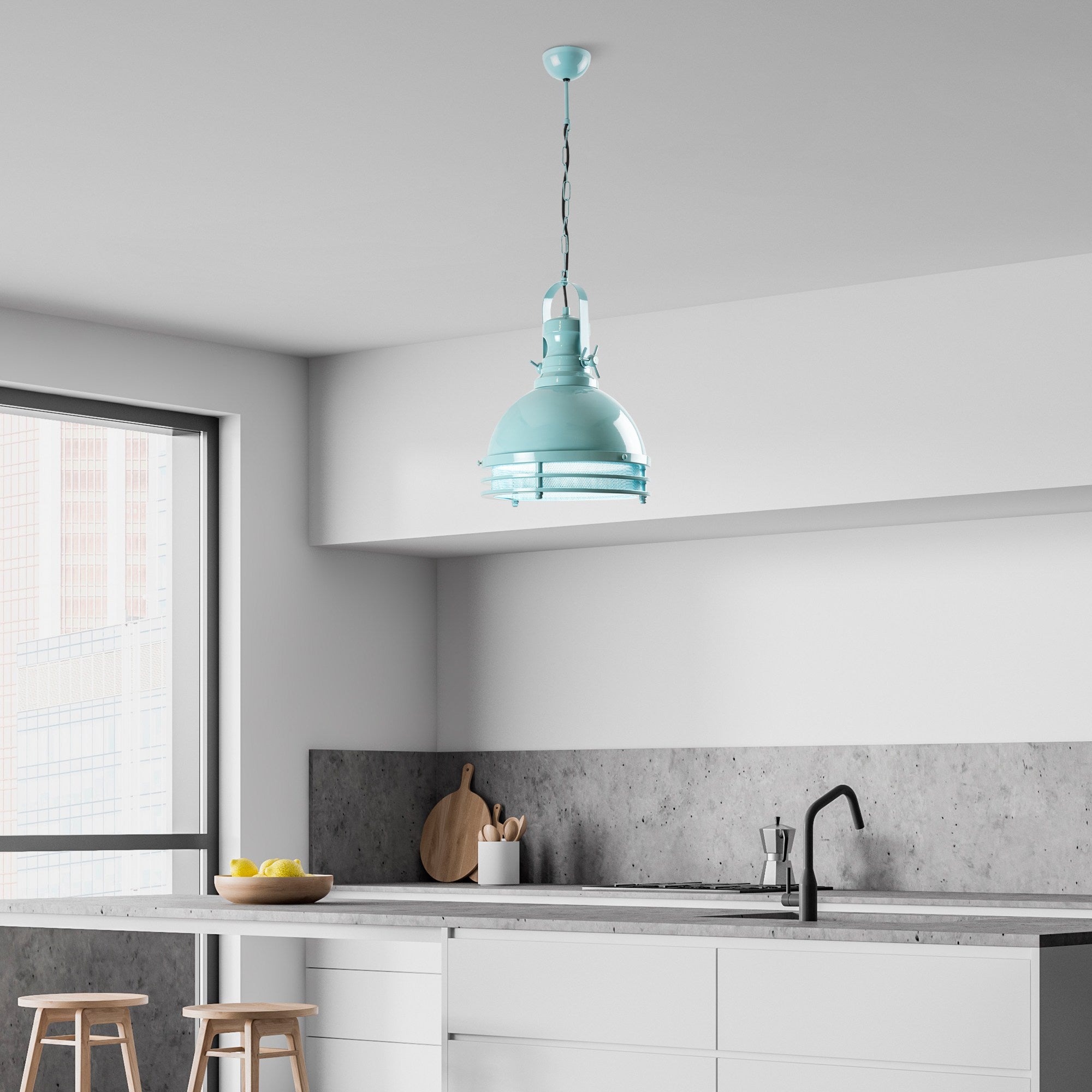 Candeeiro de Teto de Metal – Ø30 x 40 cm – Turquesa