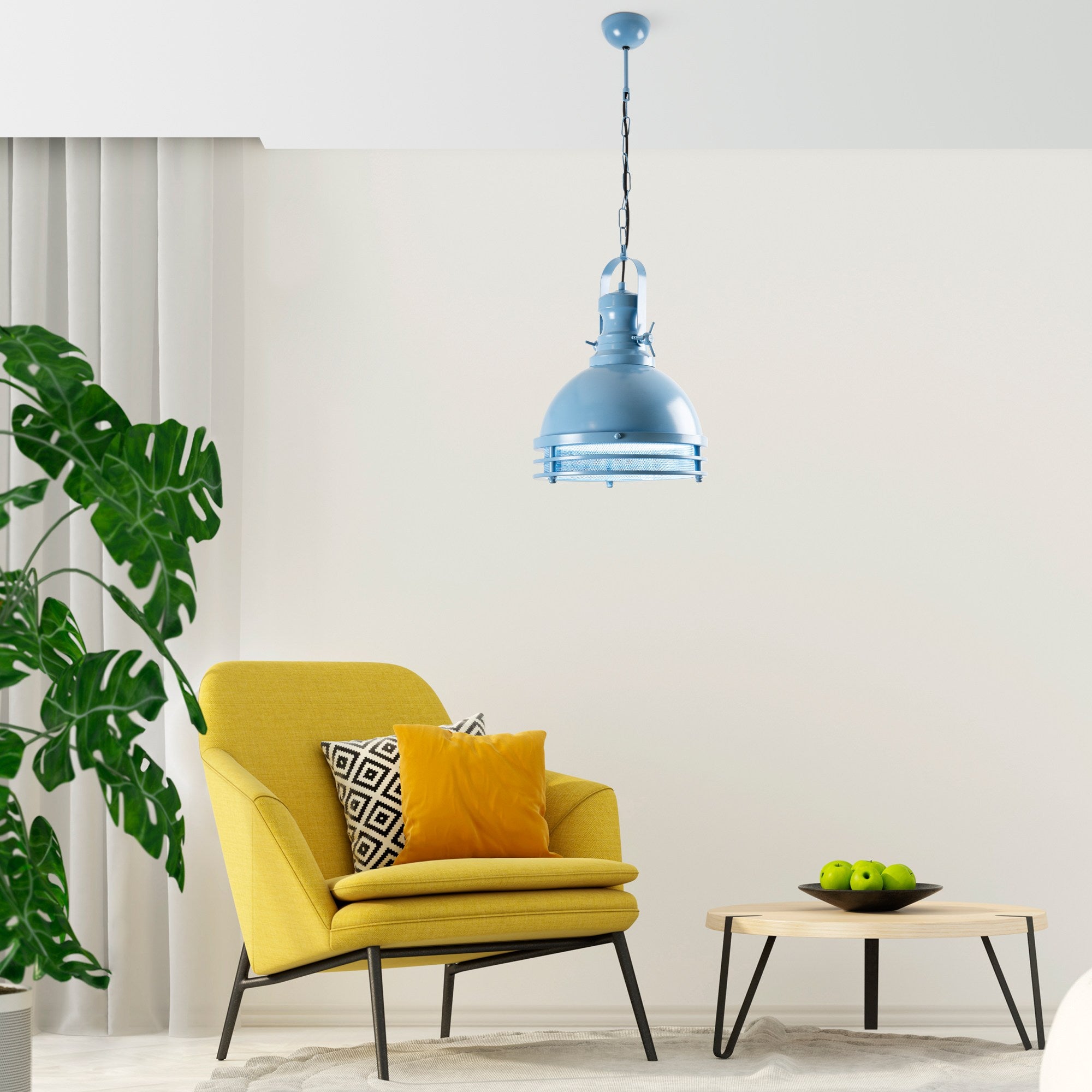 Candeeiro de Teto – Ø30 x 40 cm – Azul Claro – Metal