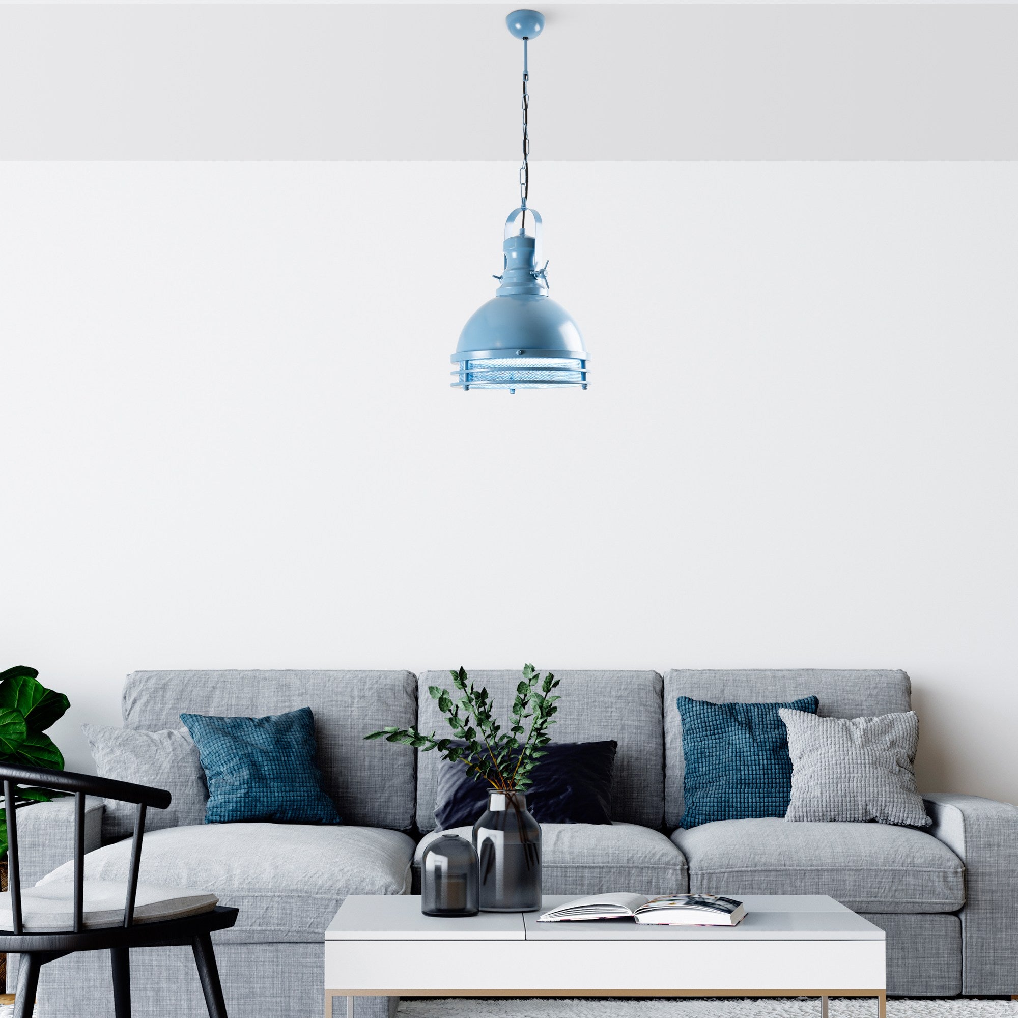 Candeeiro de Teto – Ø30 x 40 cm – Azul Claro – Metal