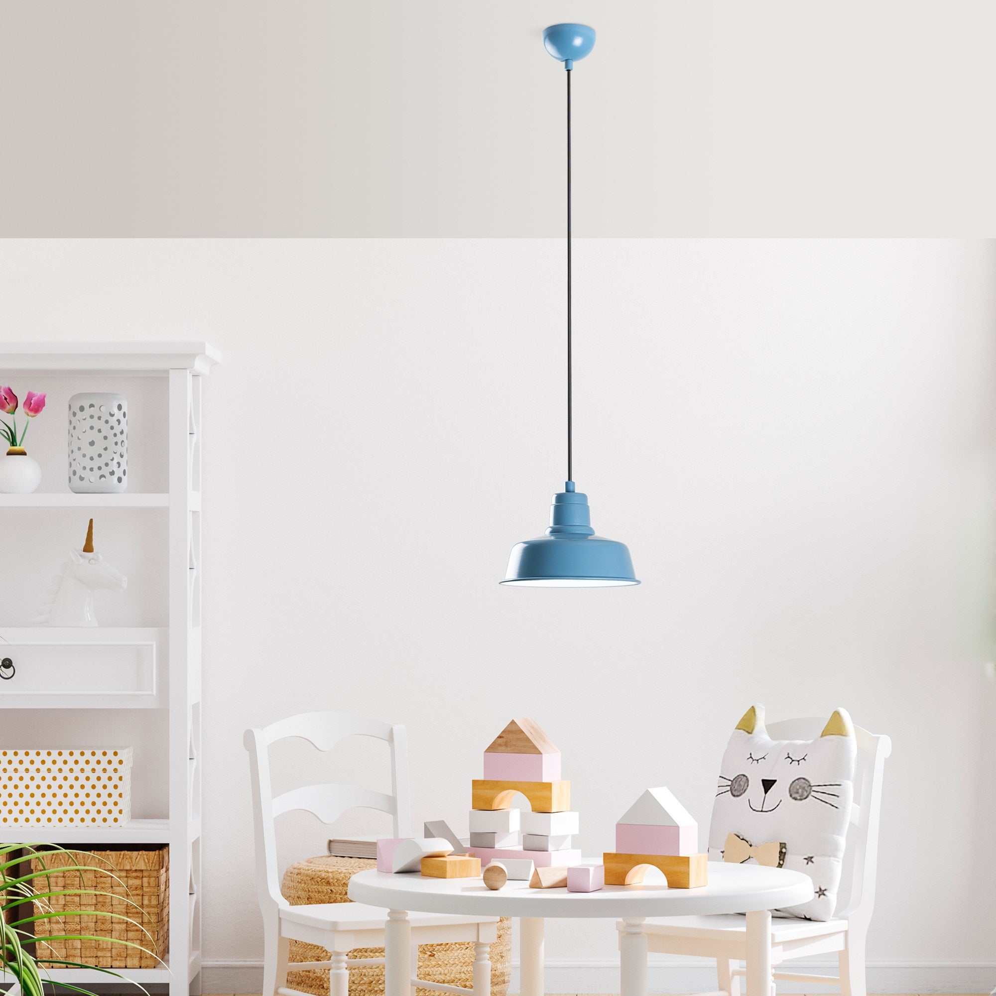 Candeeiro de Teto elegante – altura ajustável de 21 a 108 cm – azul claro – metal