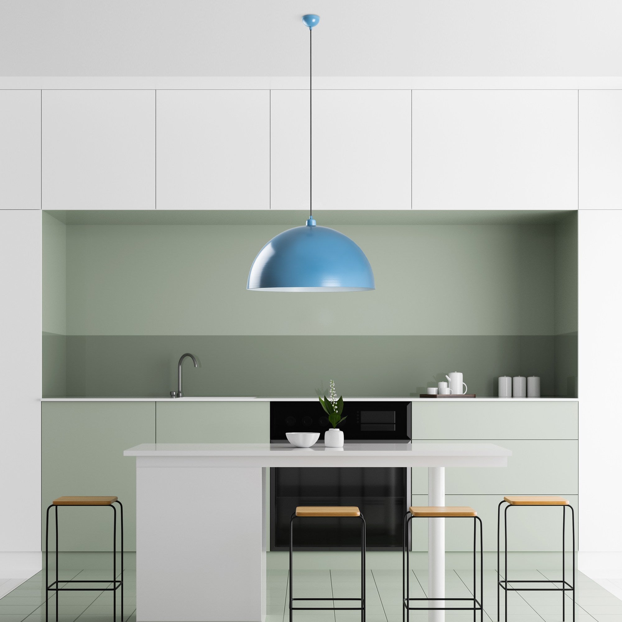 Candeeiro de Teto elegante – Ø60 cm – Azul claro – Metal