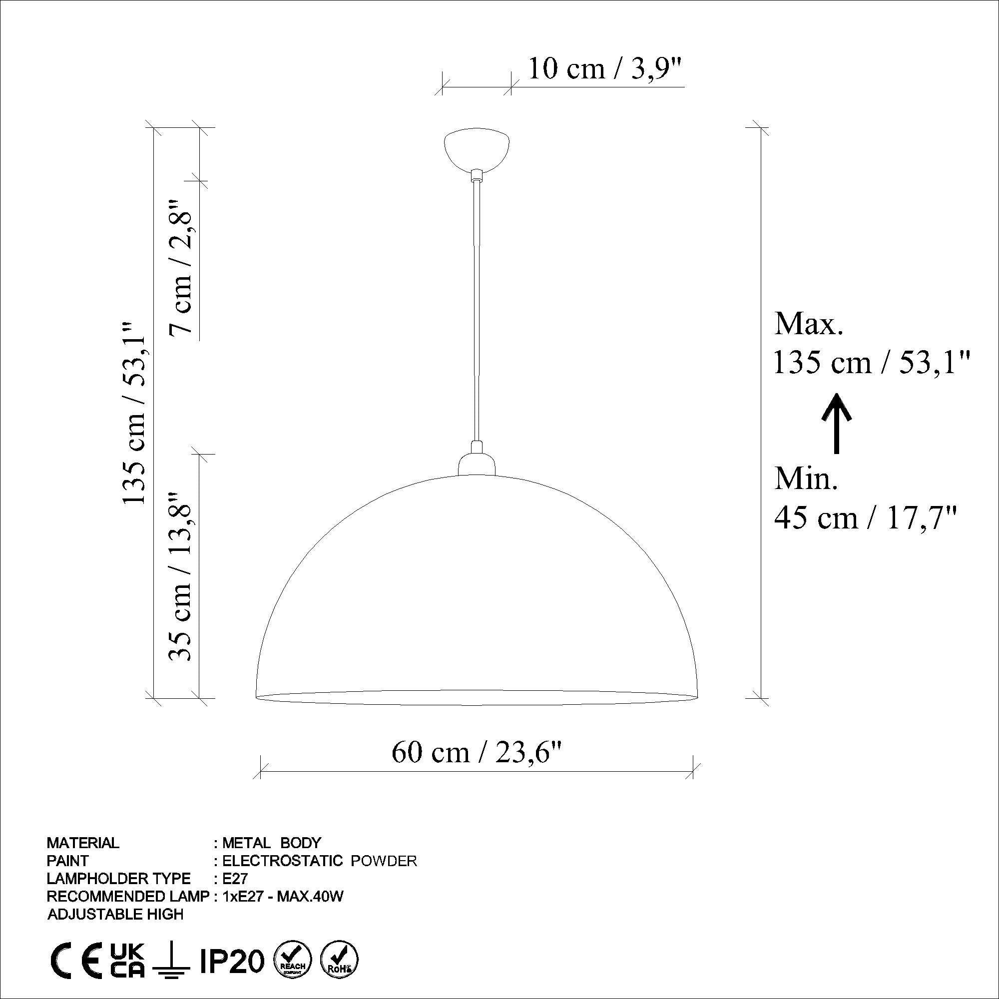 Candeeiro de Teto elegante – Ø60 cm – Azul claro – Metal