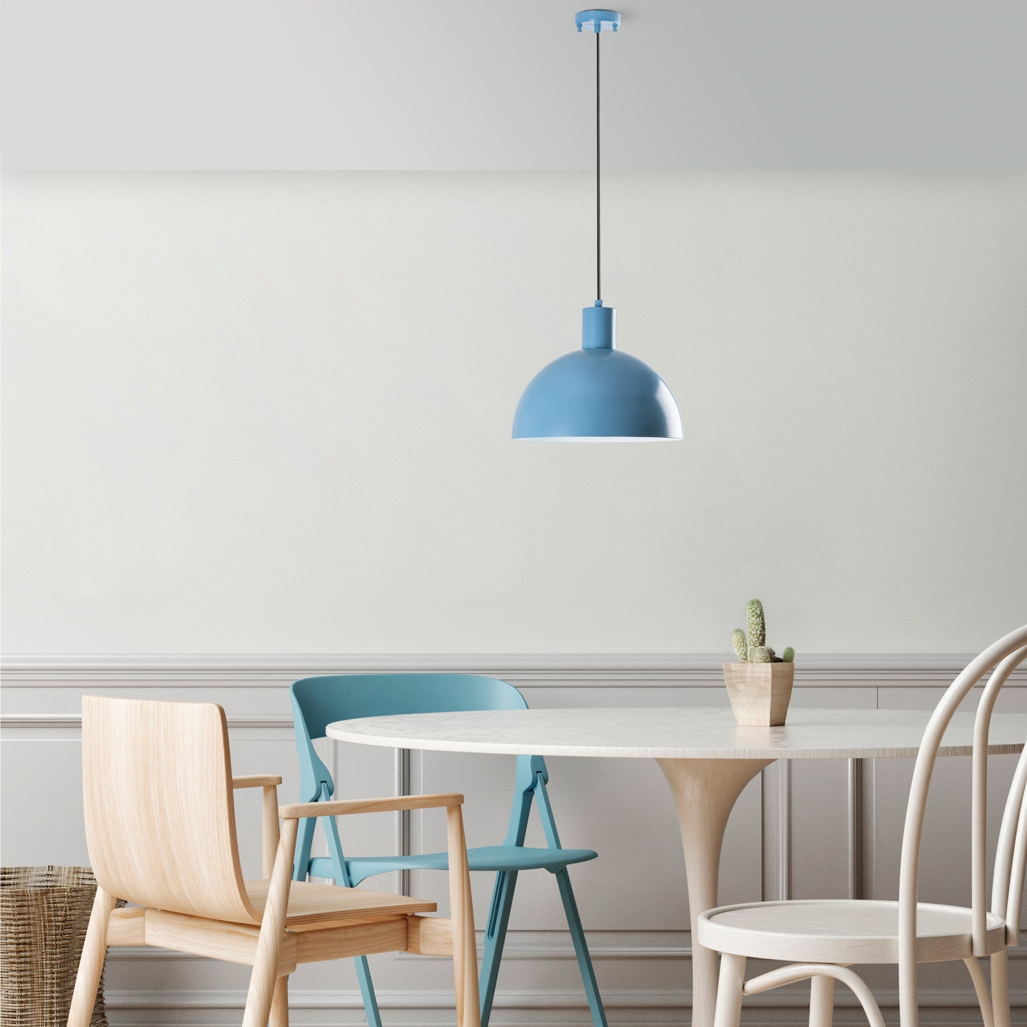 Candeeiro de Teto – Altura Ajustável 28-117 cm – Azul Claro – Metal