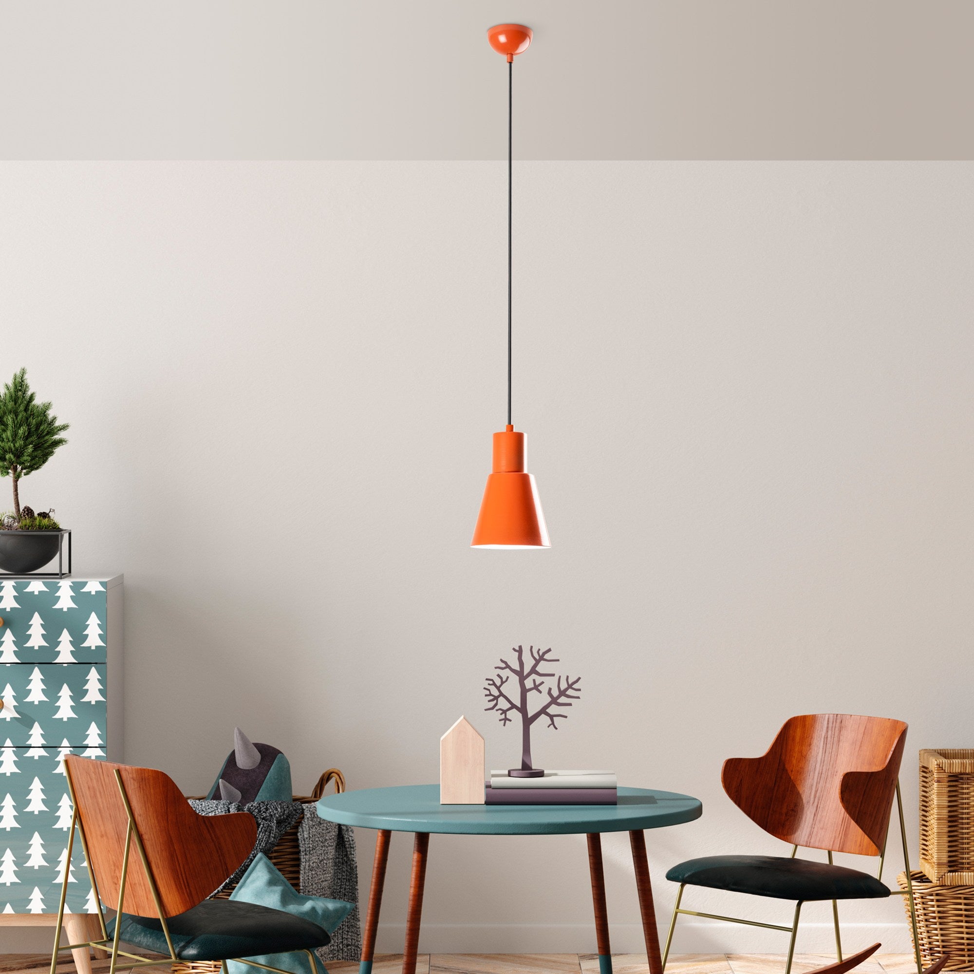 Candeeiro de Teto – 27 a 114 cm – Laranja – Metal