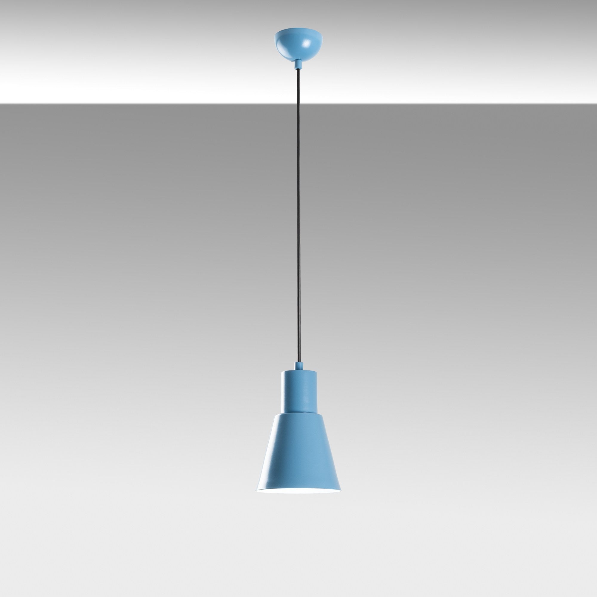 Candeeiro de Teto – altura ajustável de 27 a 114 cm – azul claro – corpo de metal