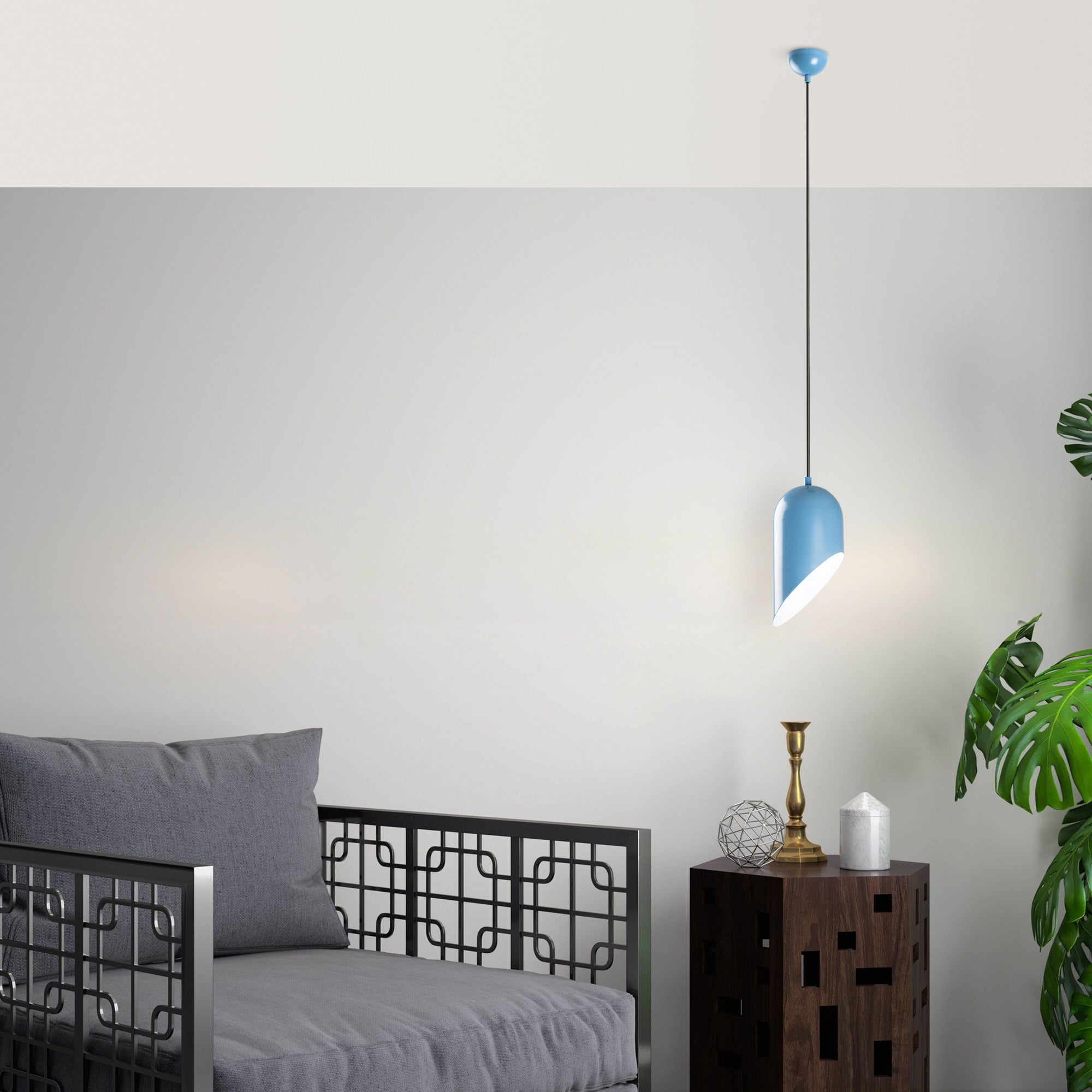 Candeeiro de Teto ajustável – 32 a 121 cm – azul claro – metal