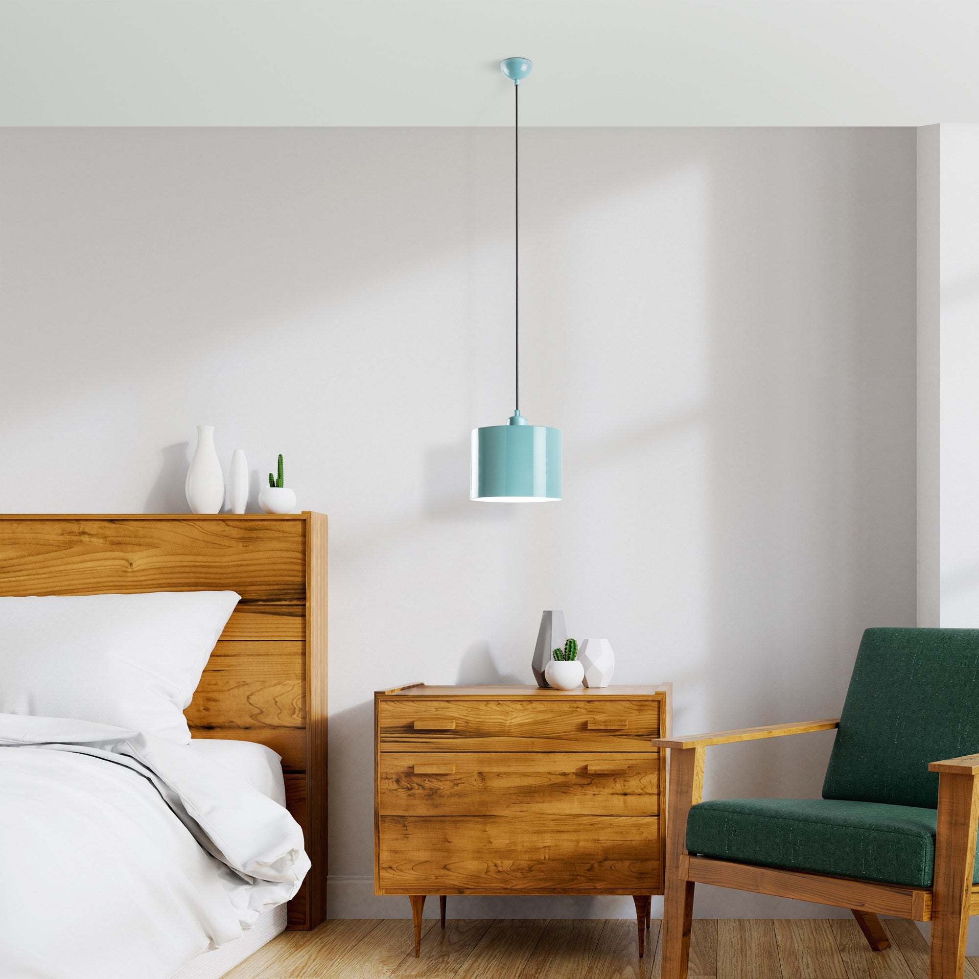 Candeeiro de Teto – altura ajustável de 25 a 110 cm – turquesa – metal