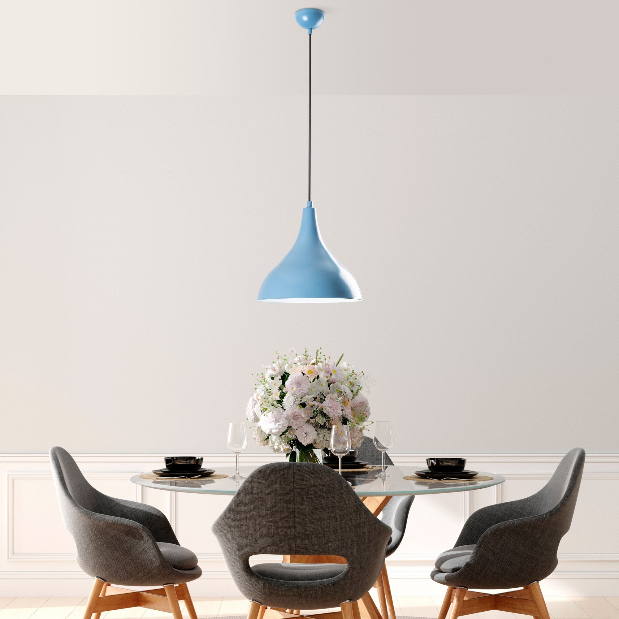 Candeeiro de Teto – Altura Ajustável 33-122 cm – Azul Claro – Metal