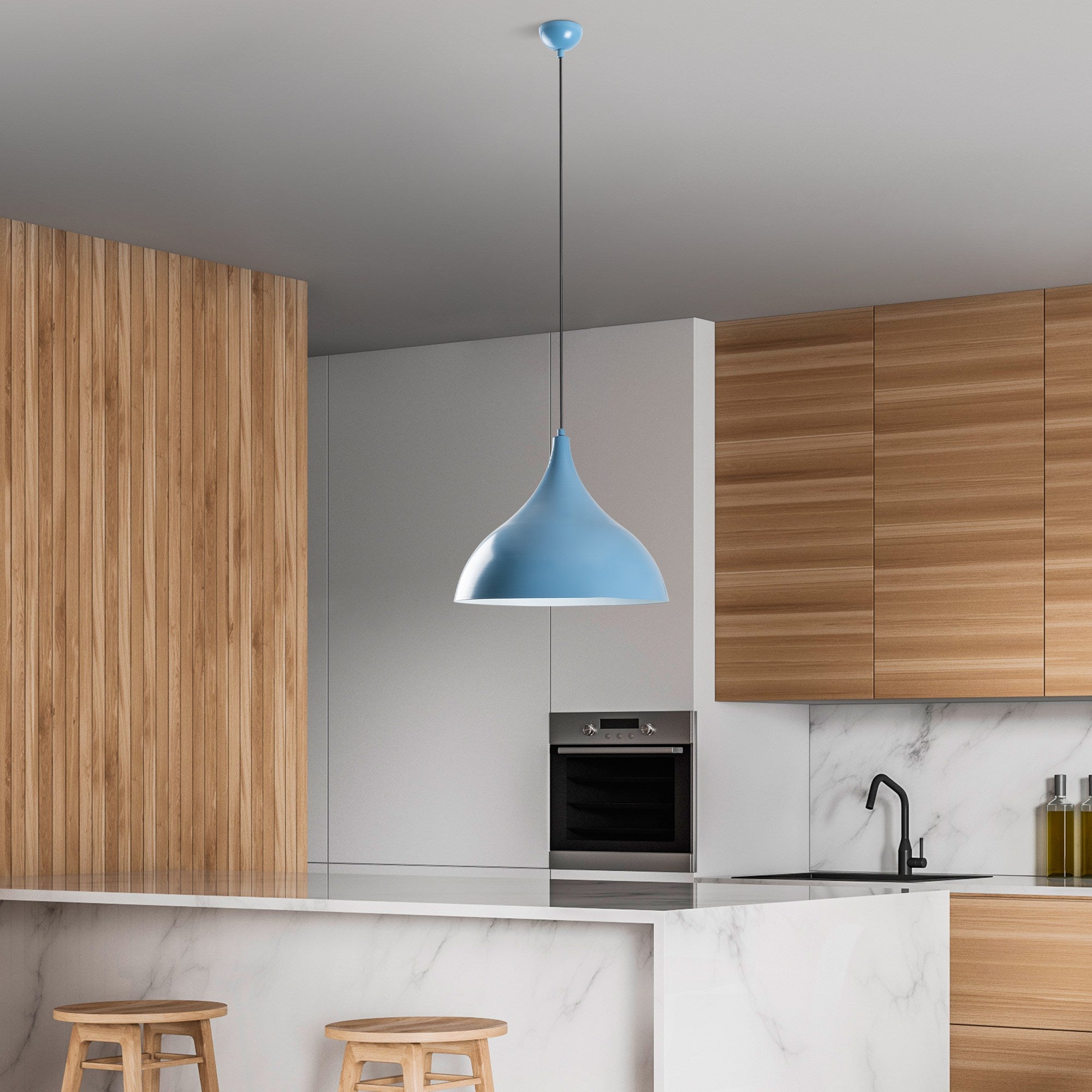 Candeeiro de Teto – Altura Ajustável 42-133 cm – Azul Claro – Metal