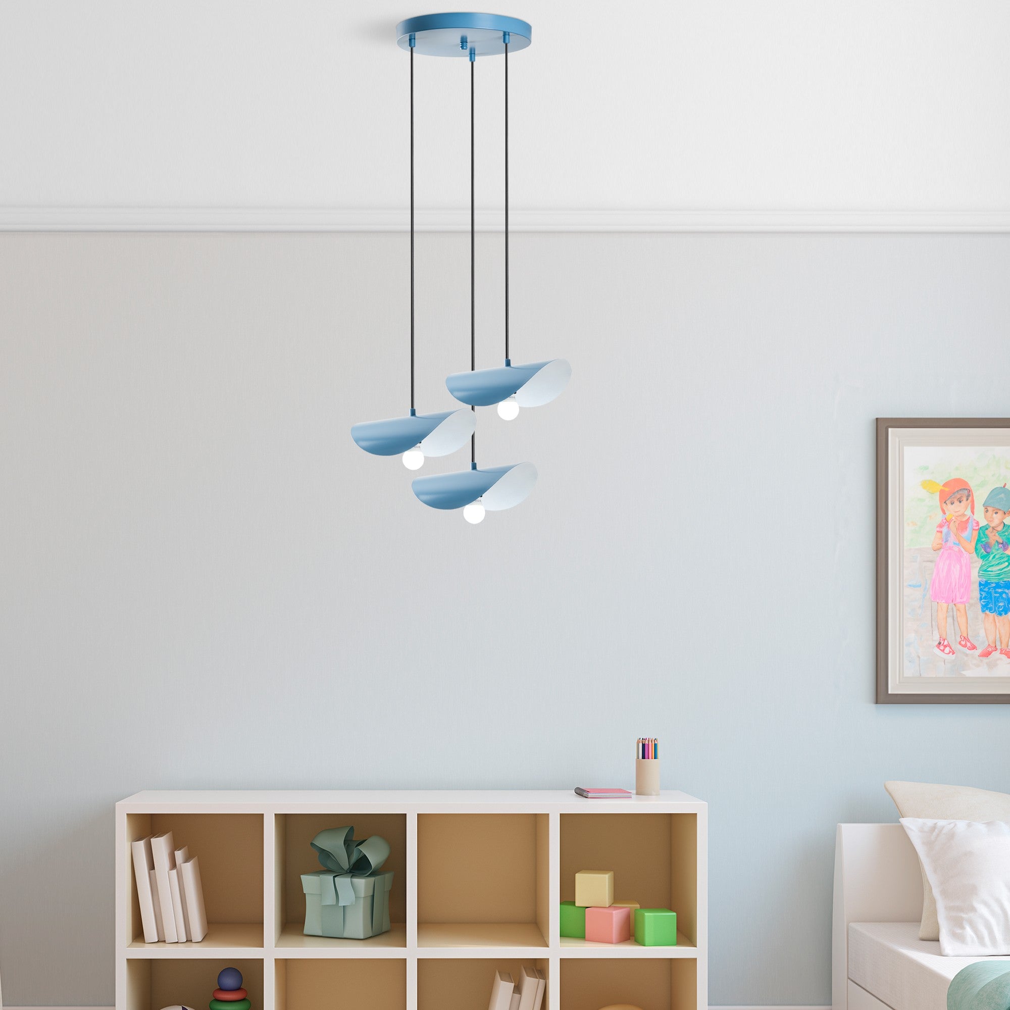 Candeeiro de Teto – 50 cm de Diâmetro – Azul Claro – Metal