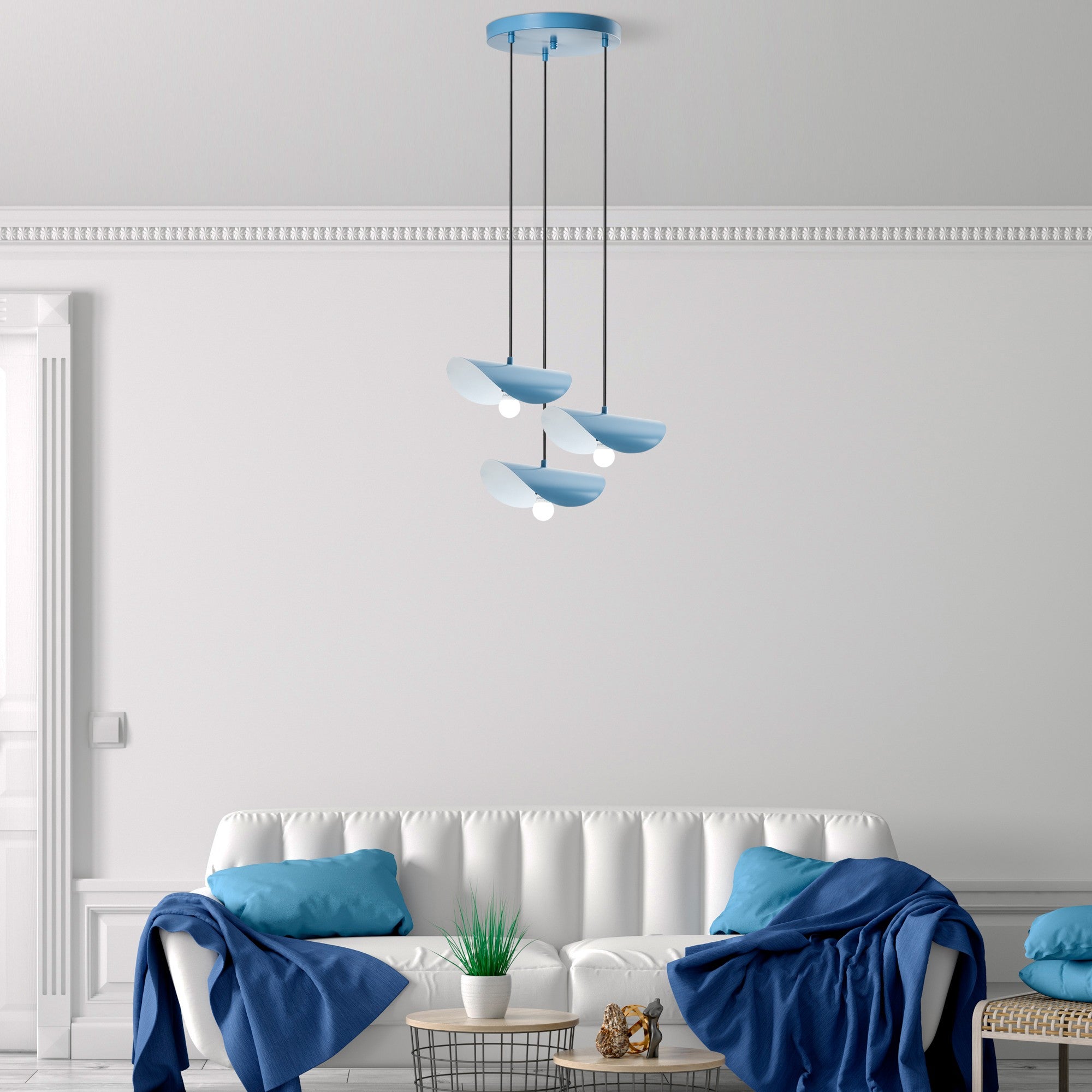 Candeeiro de Teto – 50 cm de Diâmetro – Azul Claro – Metal