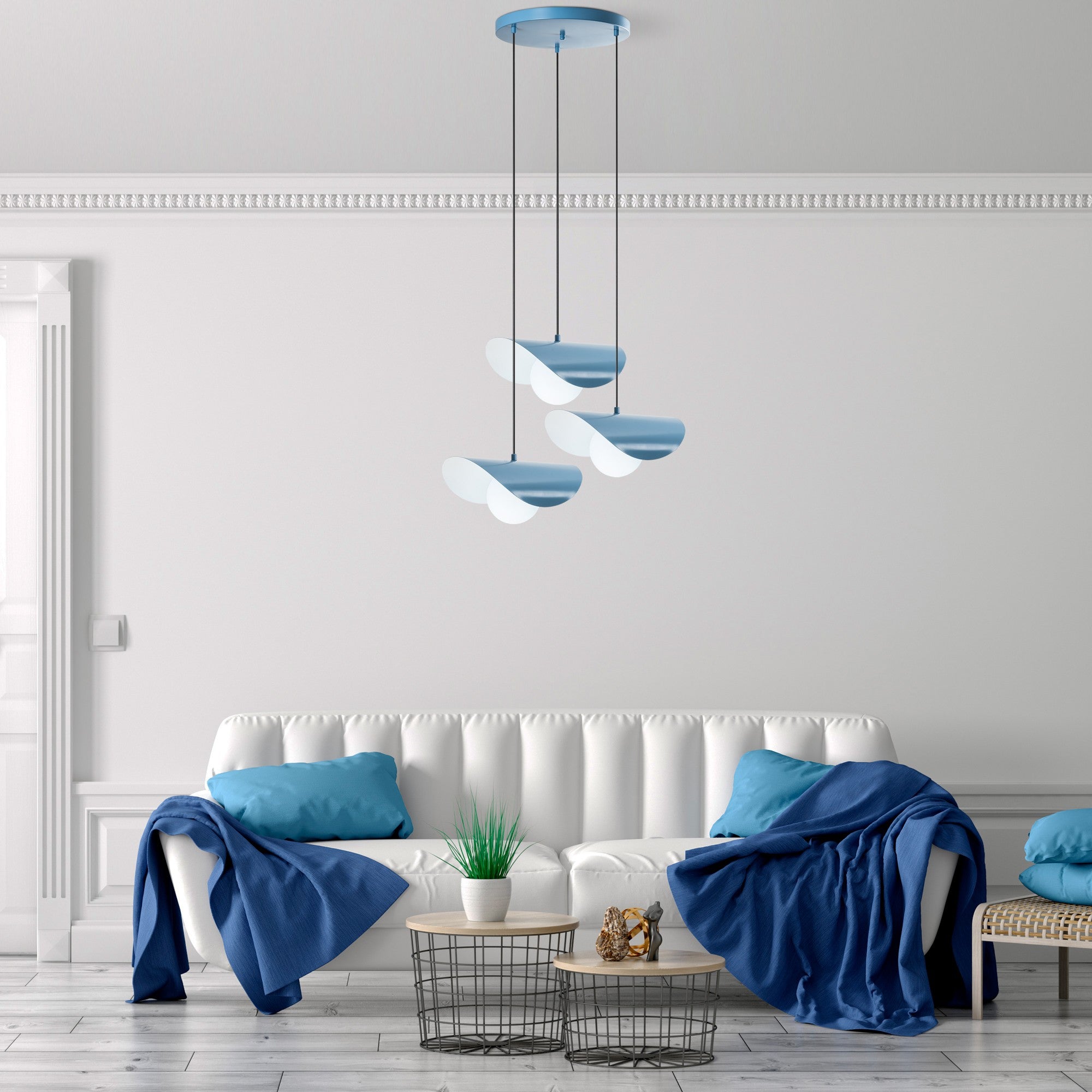 Candeeiro de Teto – 50 cm de Diâmetro – Azul Claro – Metal