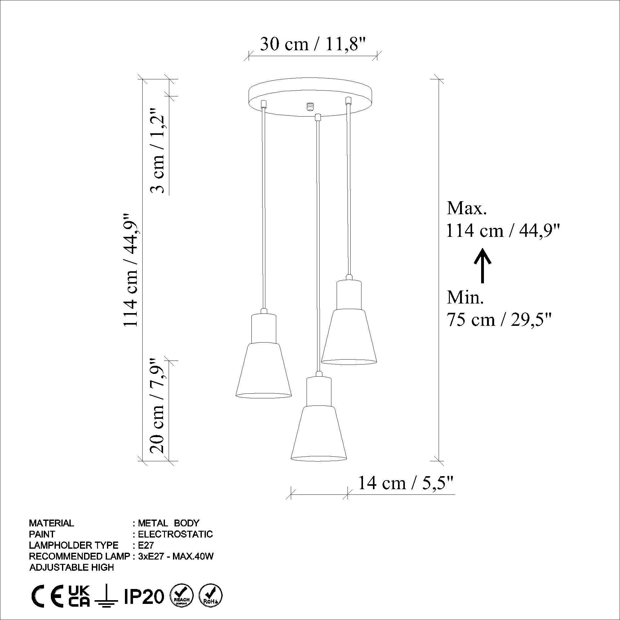 Candeeiro de Teto – 40 cm diâmetro – Menta – Metal
