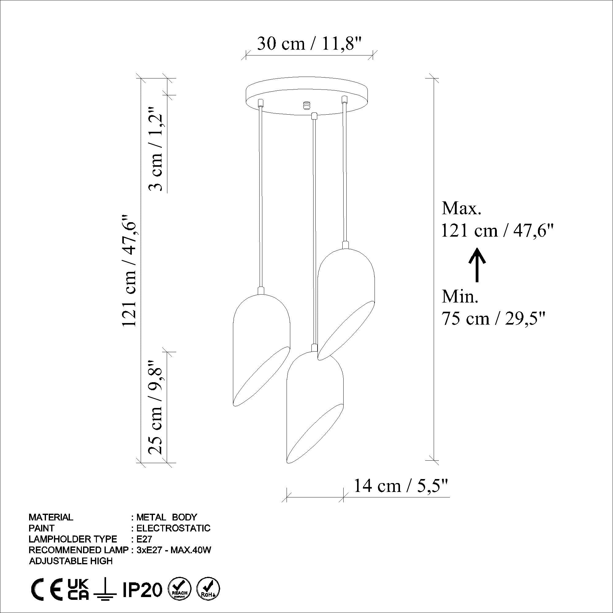 Candeeiro de Teto – 40 cm de diâmetro – laranja – metal