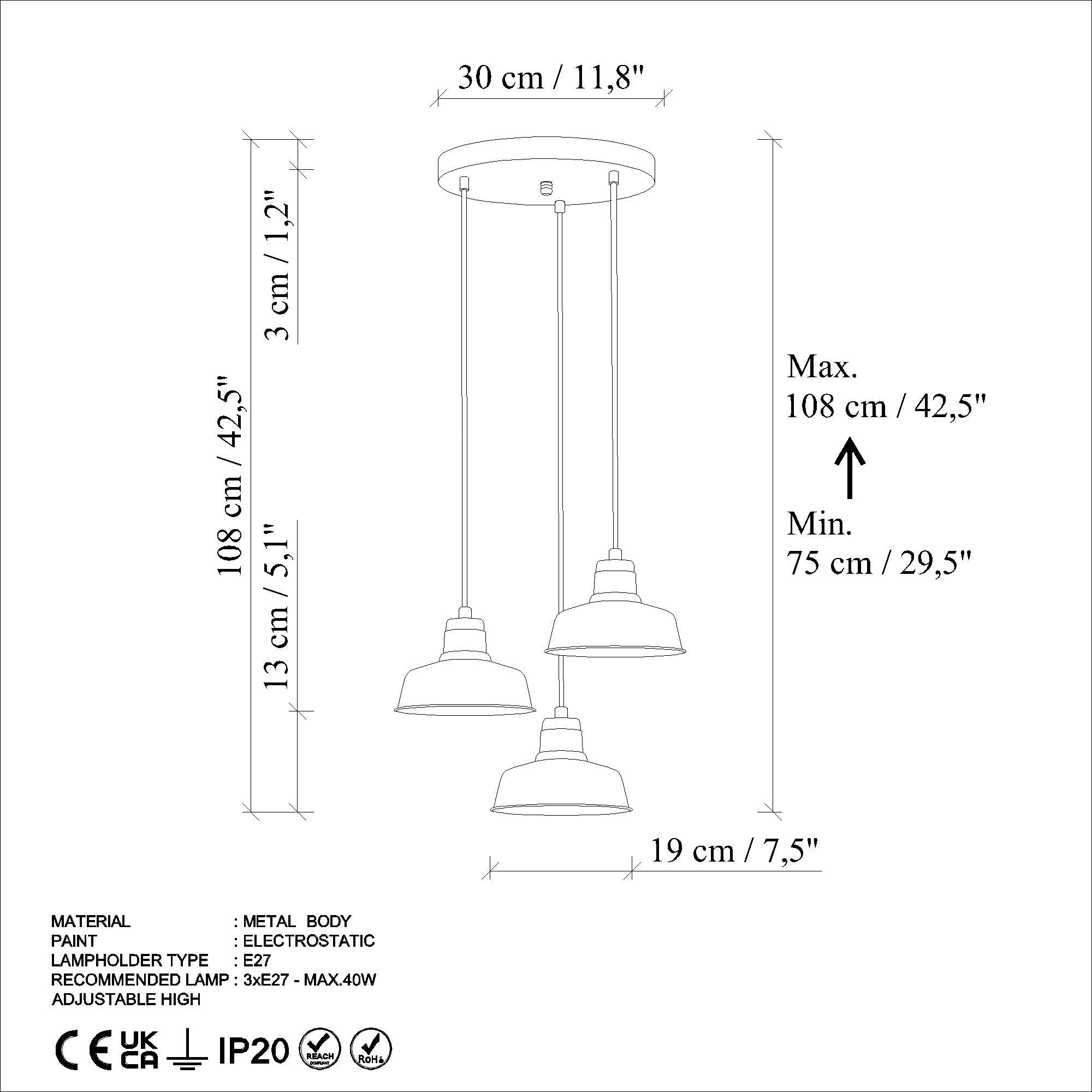 Candeeiro de Teto – 45 cm de diâmetro – turquesa – metal