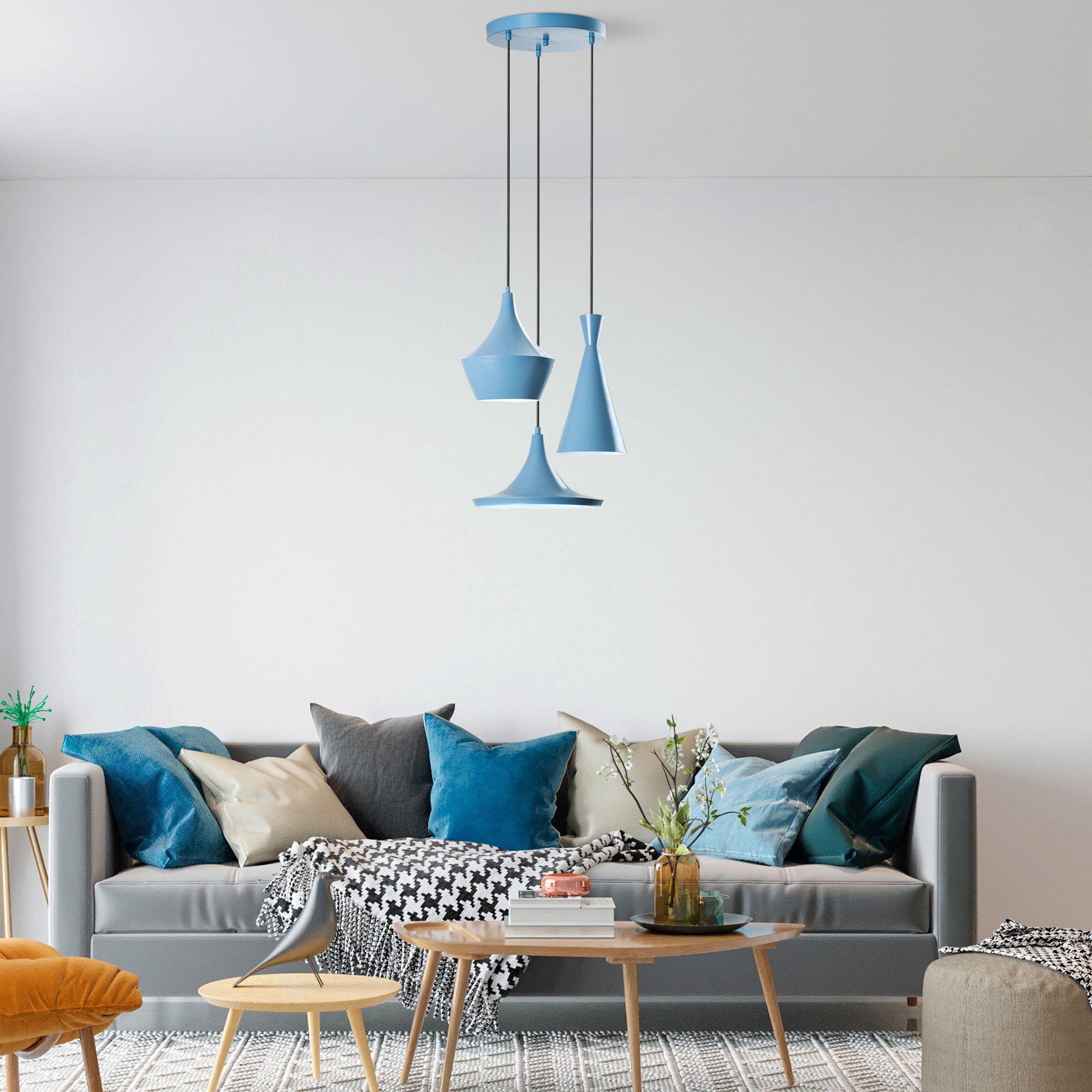 Candeeiro de Teto – 45 cm de diâmetro – Azul claro – Metal