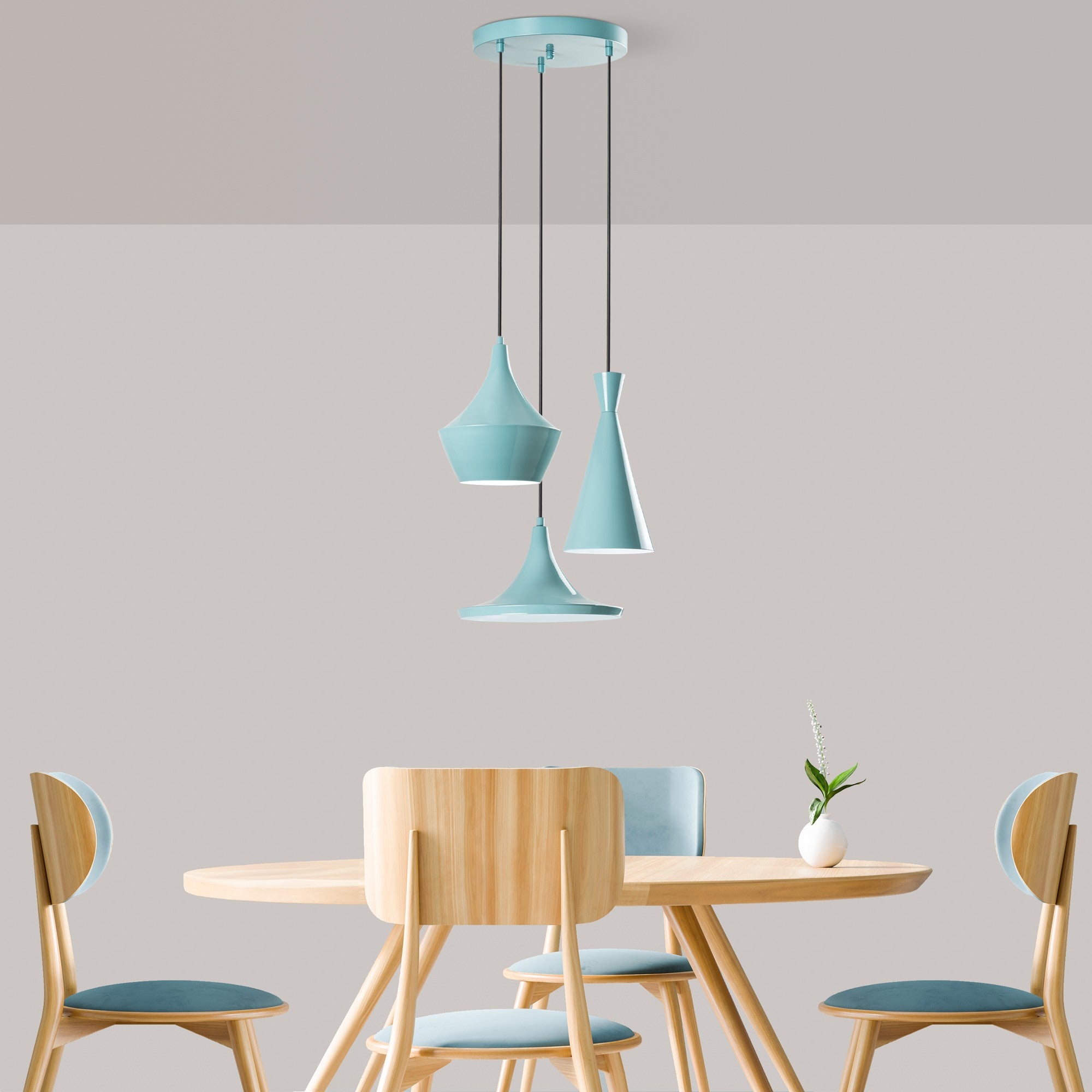 Candeeiro de Teto – altura ajustável de 45 a 135 cm – turquesa – metal