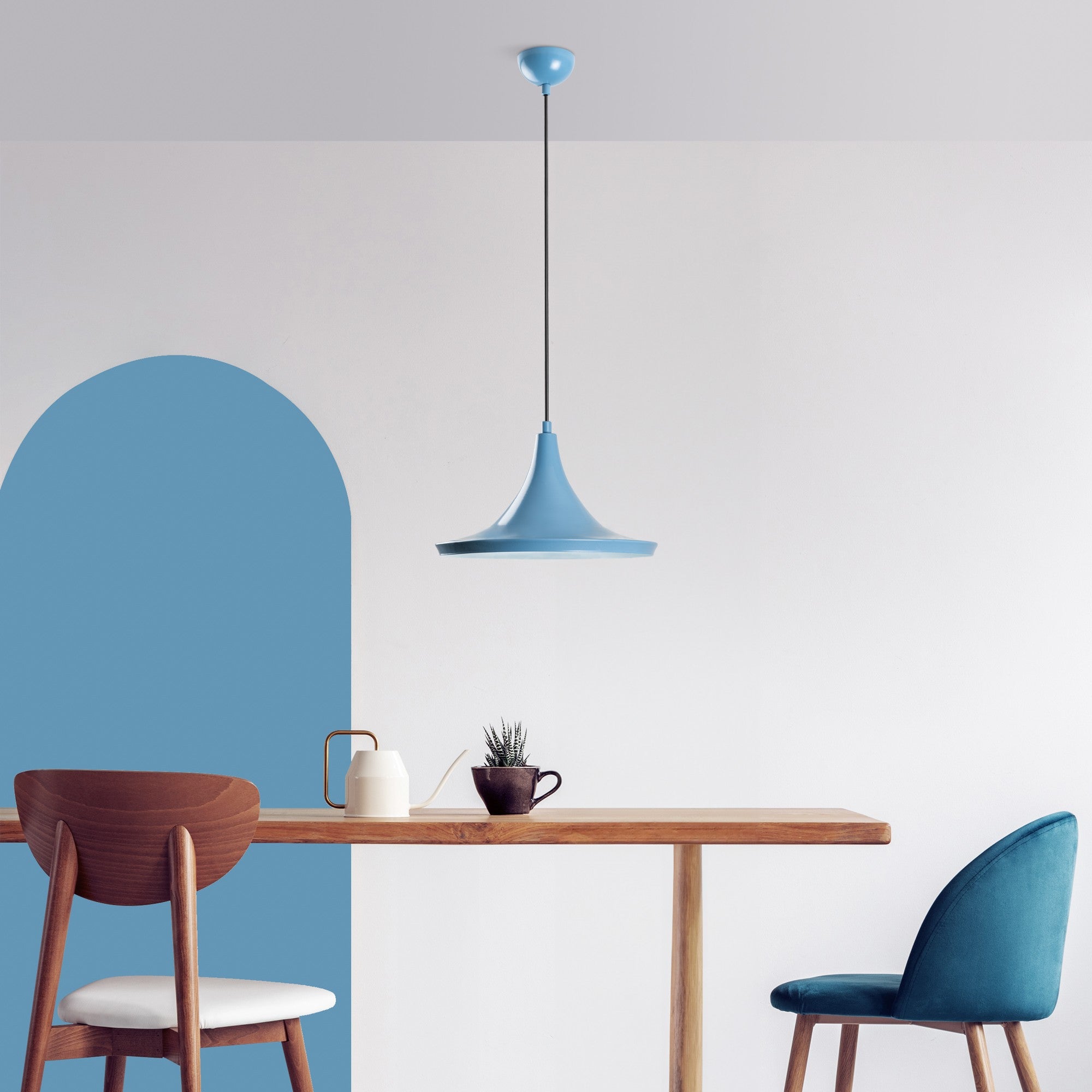 Candeeiro de Teto elegante – 30 a 117 cm – Azul claro – Metal