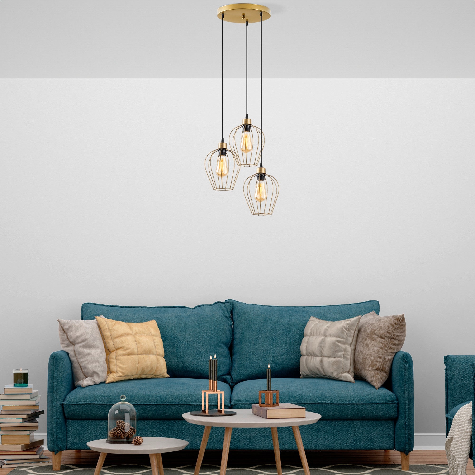 Candeeiro de Teto – 41 x 41 x 115 cm – Dourado – Metálico