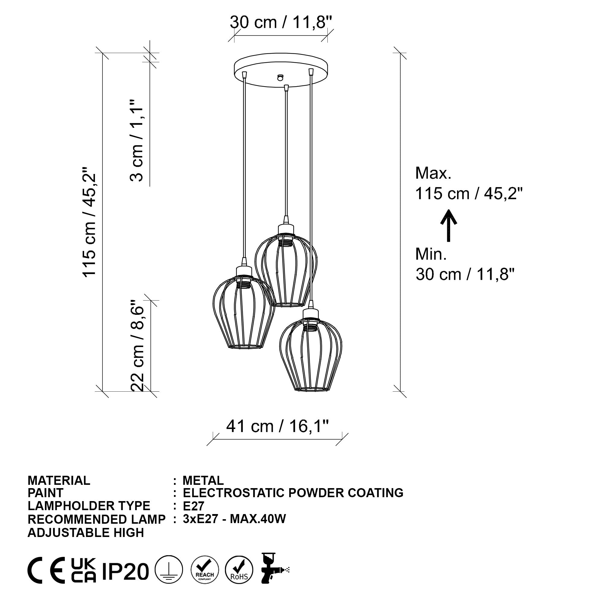Candeeiro de Teto – 41 x 41 x 115 cm – Dourado – Metálico