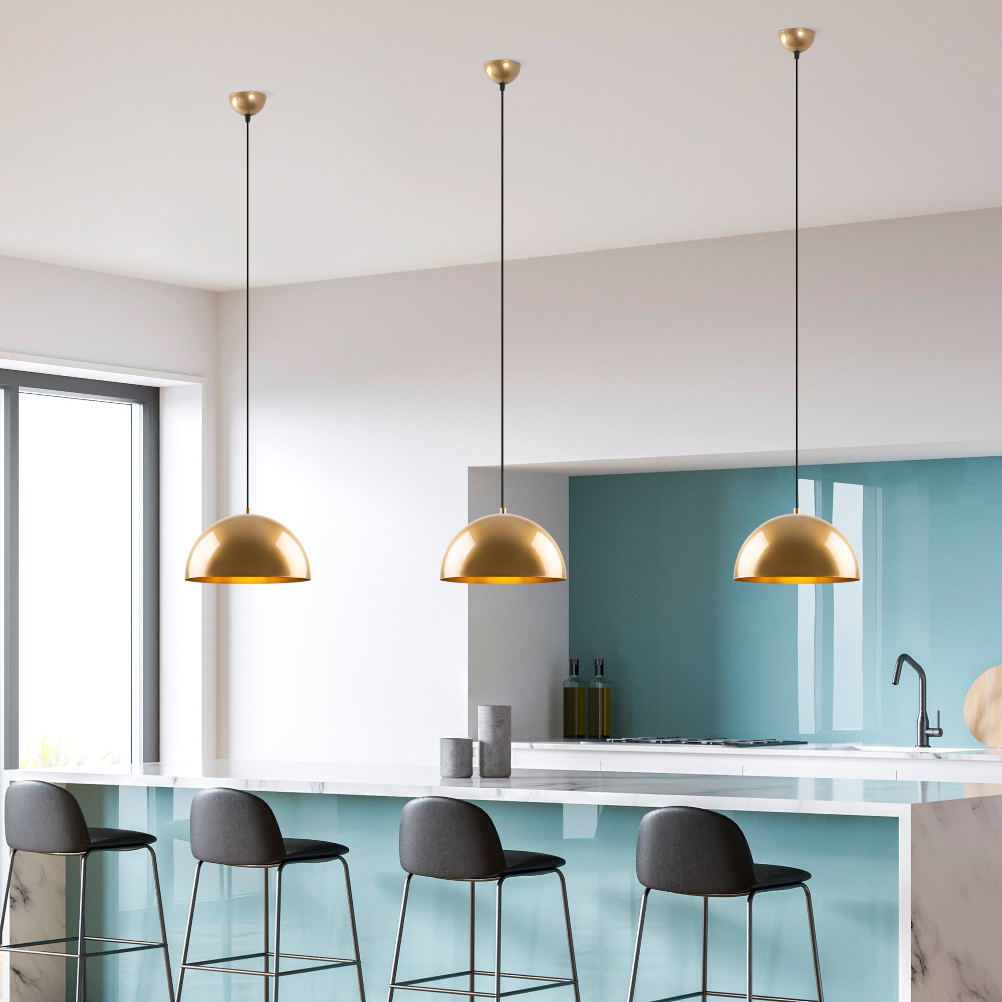 Candeeiro de Teto – 30 x 30 x 111 cm – Dourado – Metálico