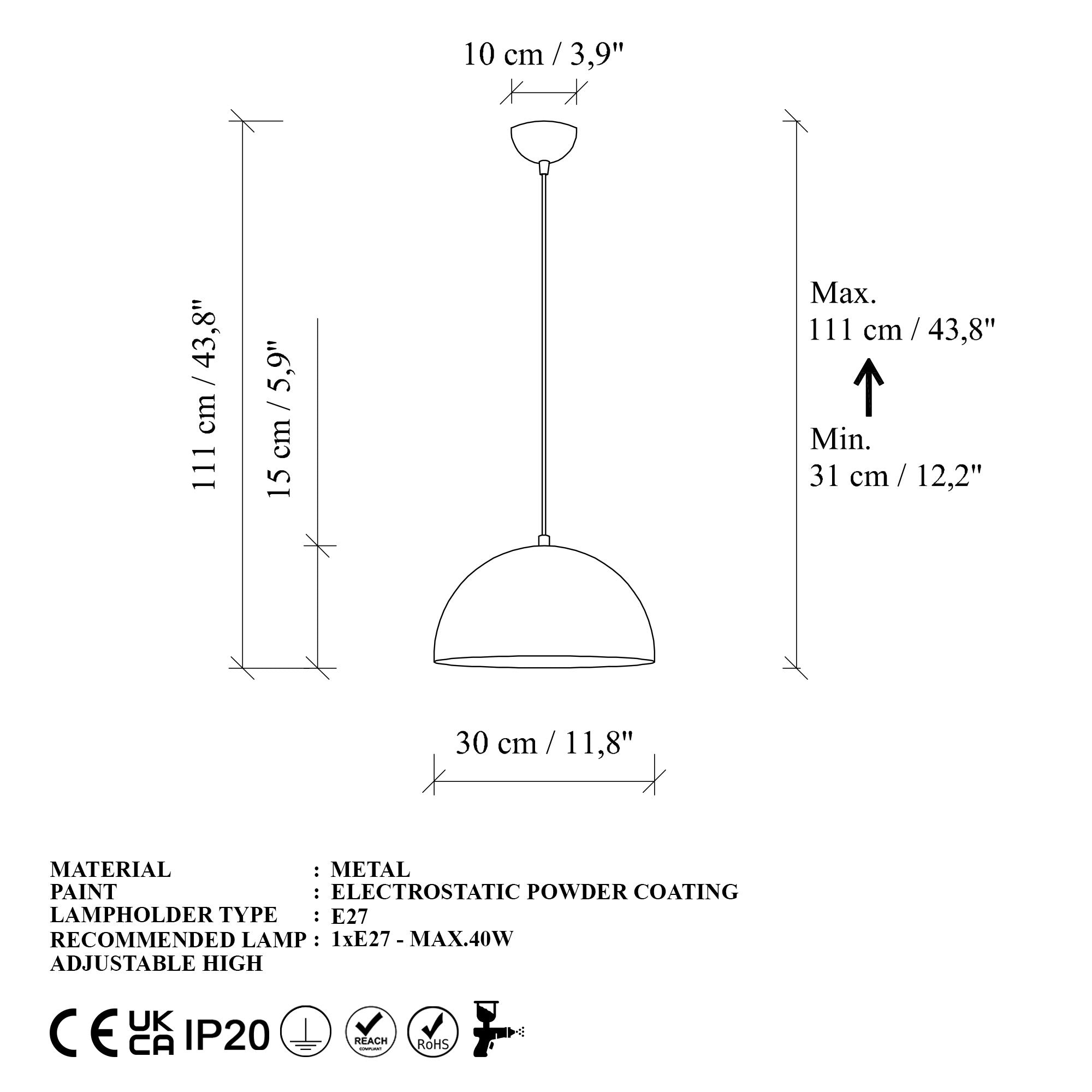 Candeeiro de Teto – 30 x 30 x 111 cm – Dourado – Metálico