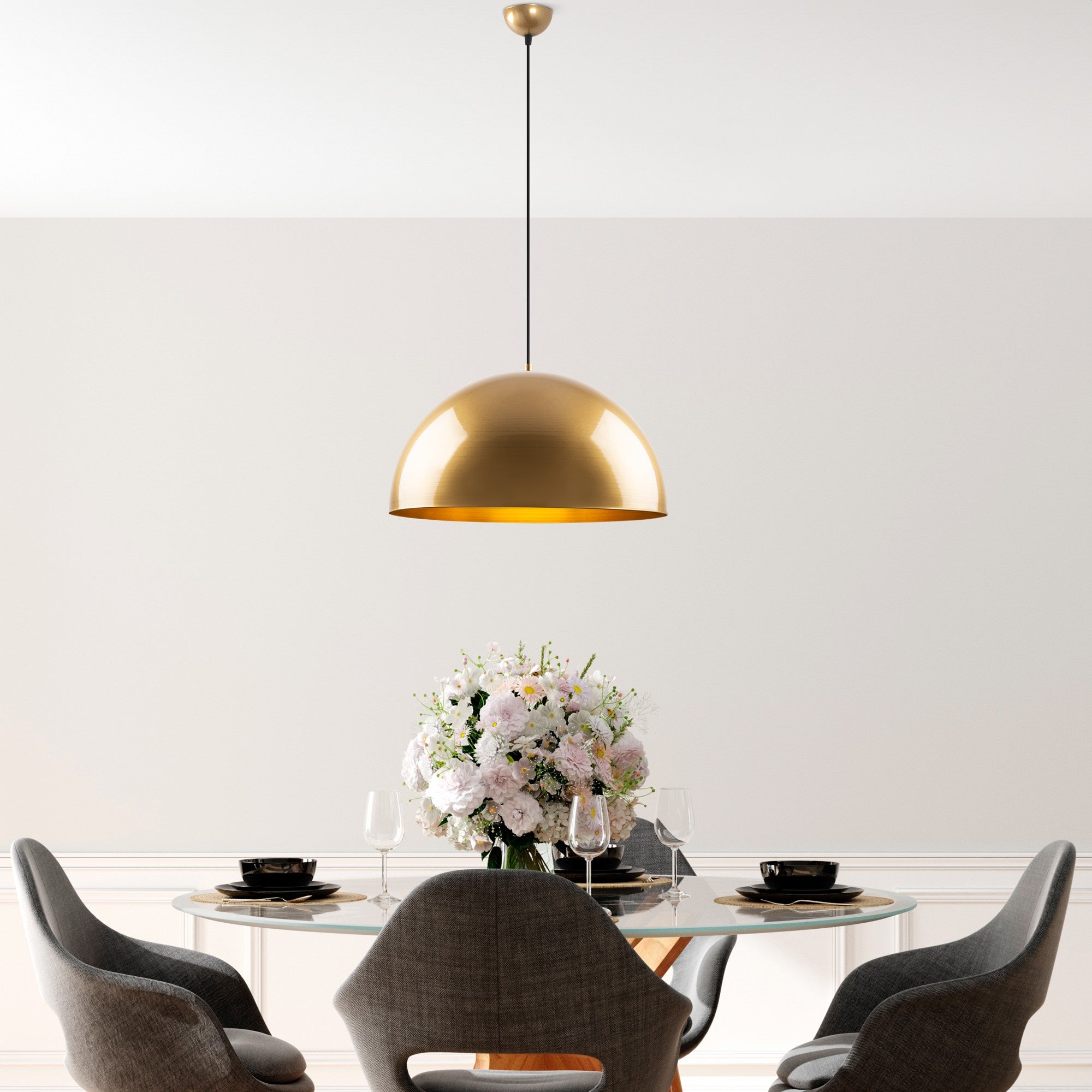 Candeeiro de Teto – 50 x 50 x 121 cm – Dourado – Metal