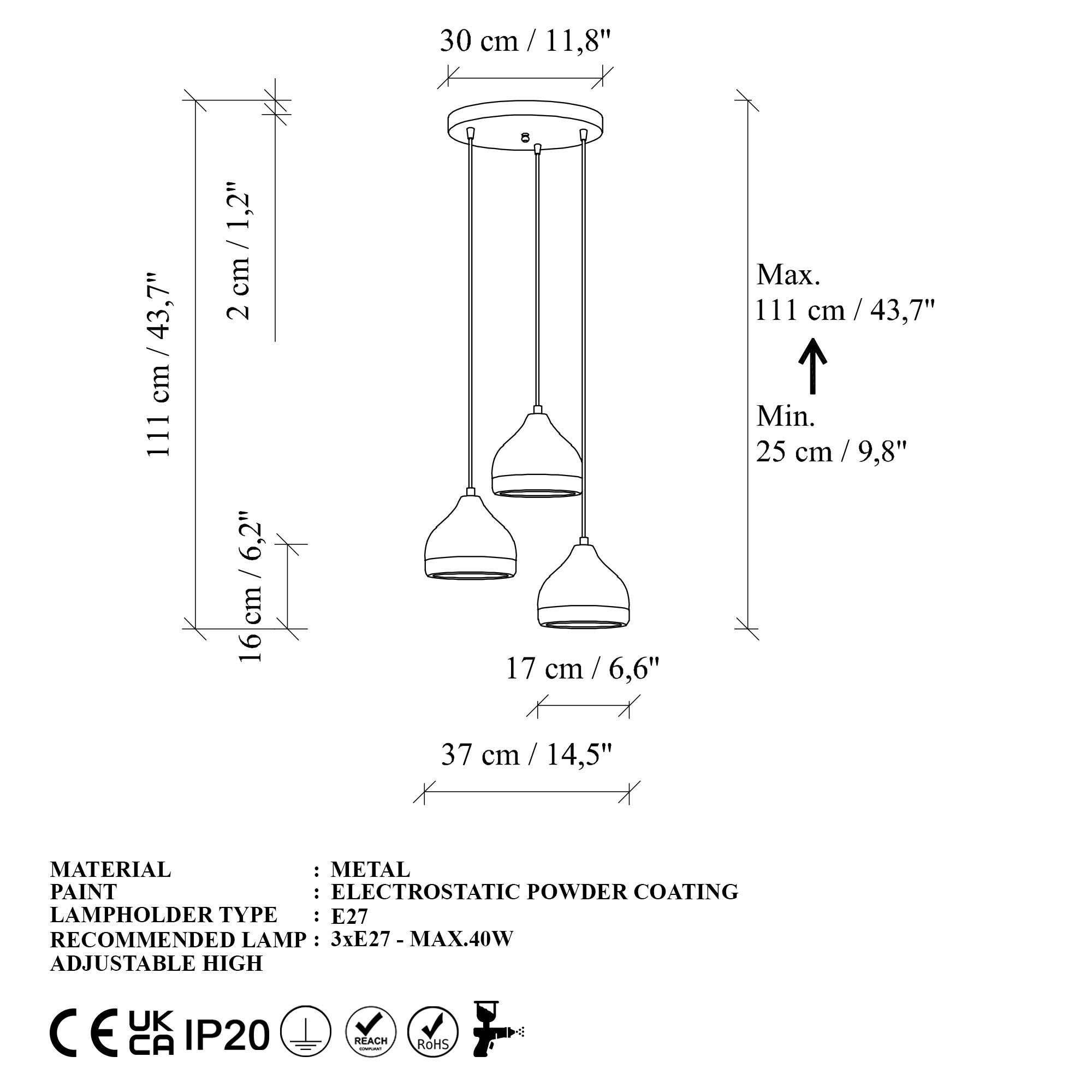 Candeeiro de Teto – 37 x 17 x 111 cm – Branco – Metal
