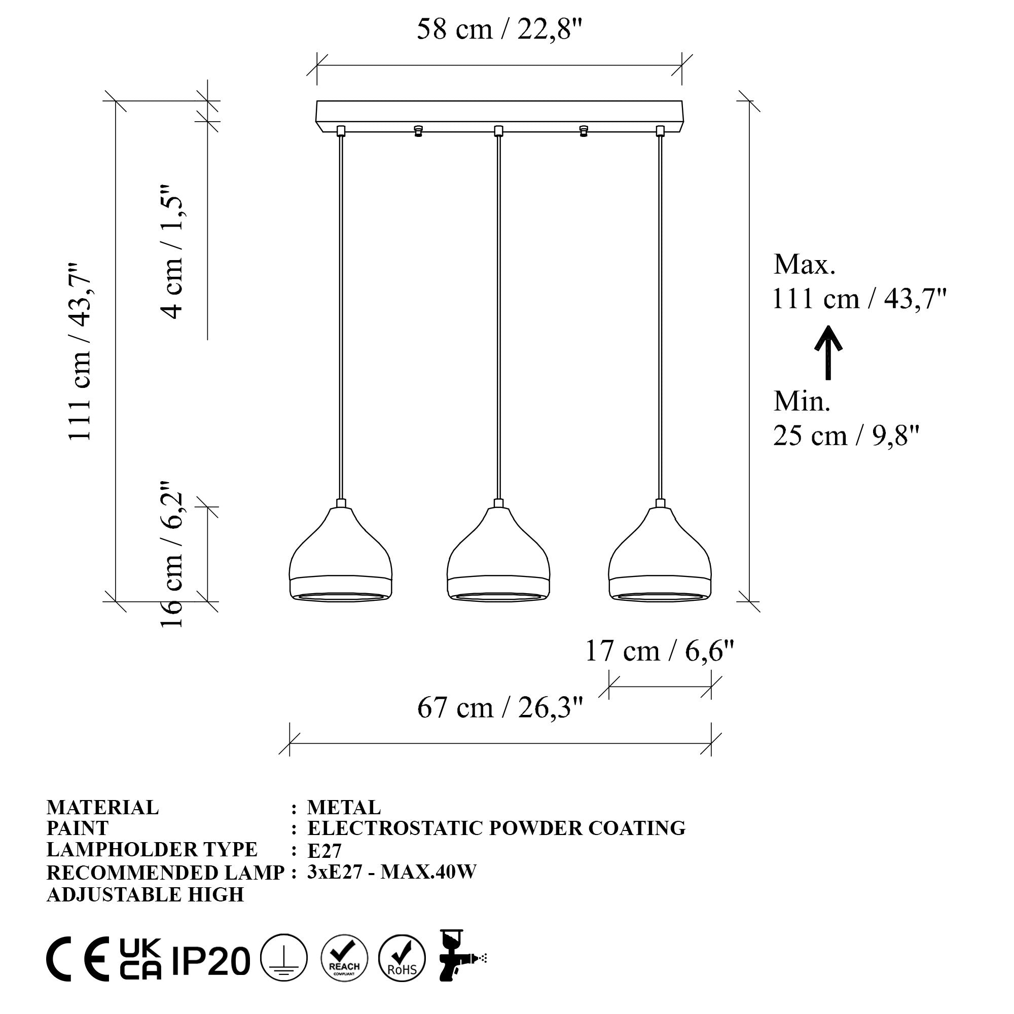 Candeeiro de Teto – 67 x 17 x 111 cm – Branco – Metal