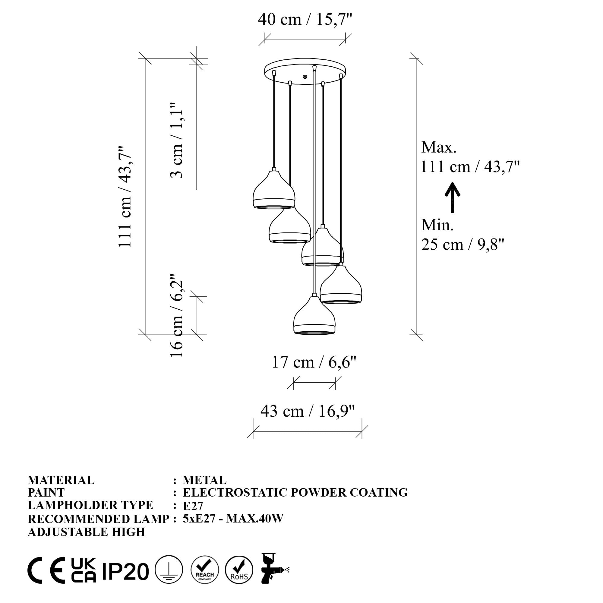 Candeeiro de Teto – 43 x 43 x 111 cm – Branco – Metal