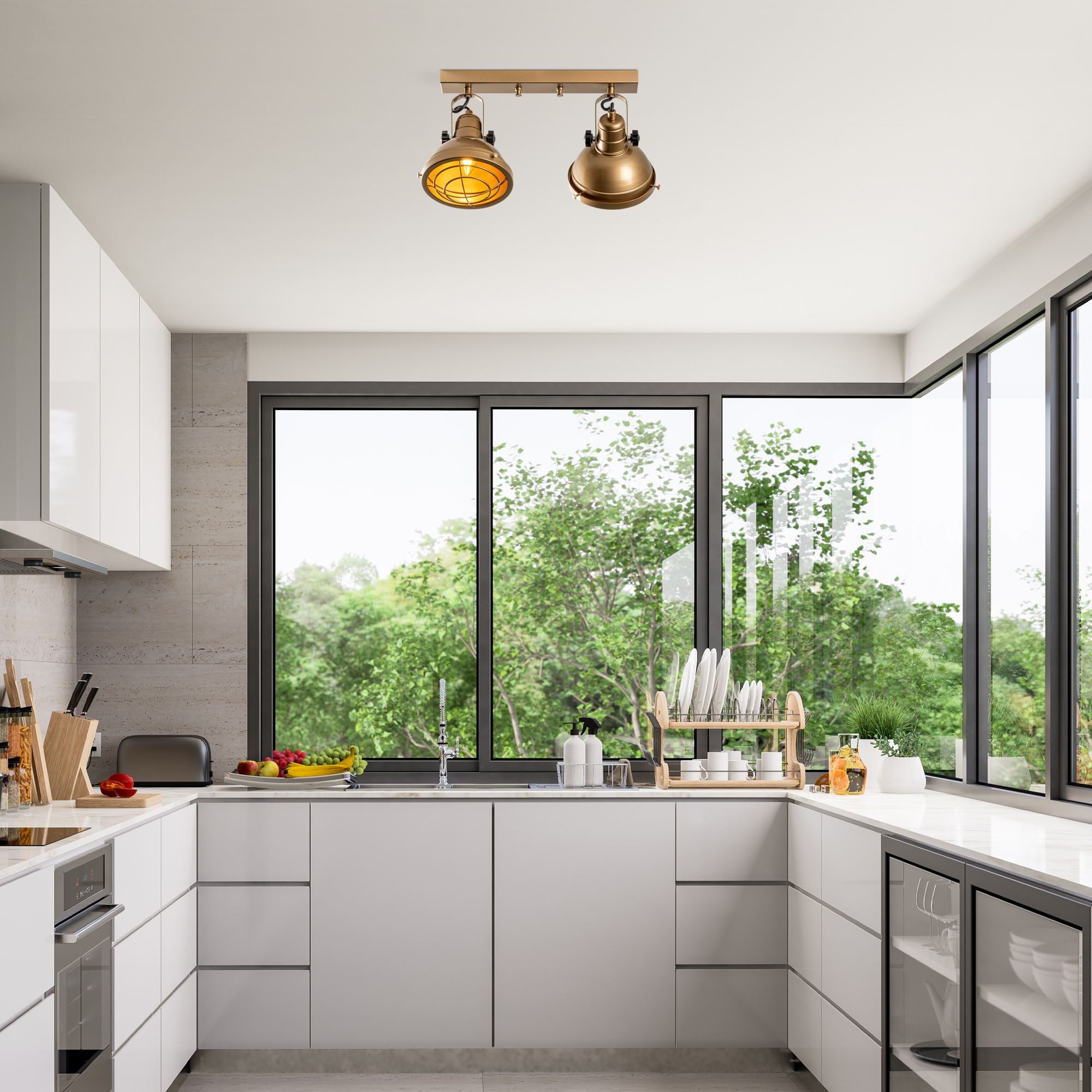 Candeeiro de Teto - 43 x 16 x 25 cm - Dourado - Metal