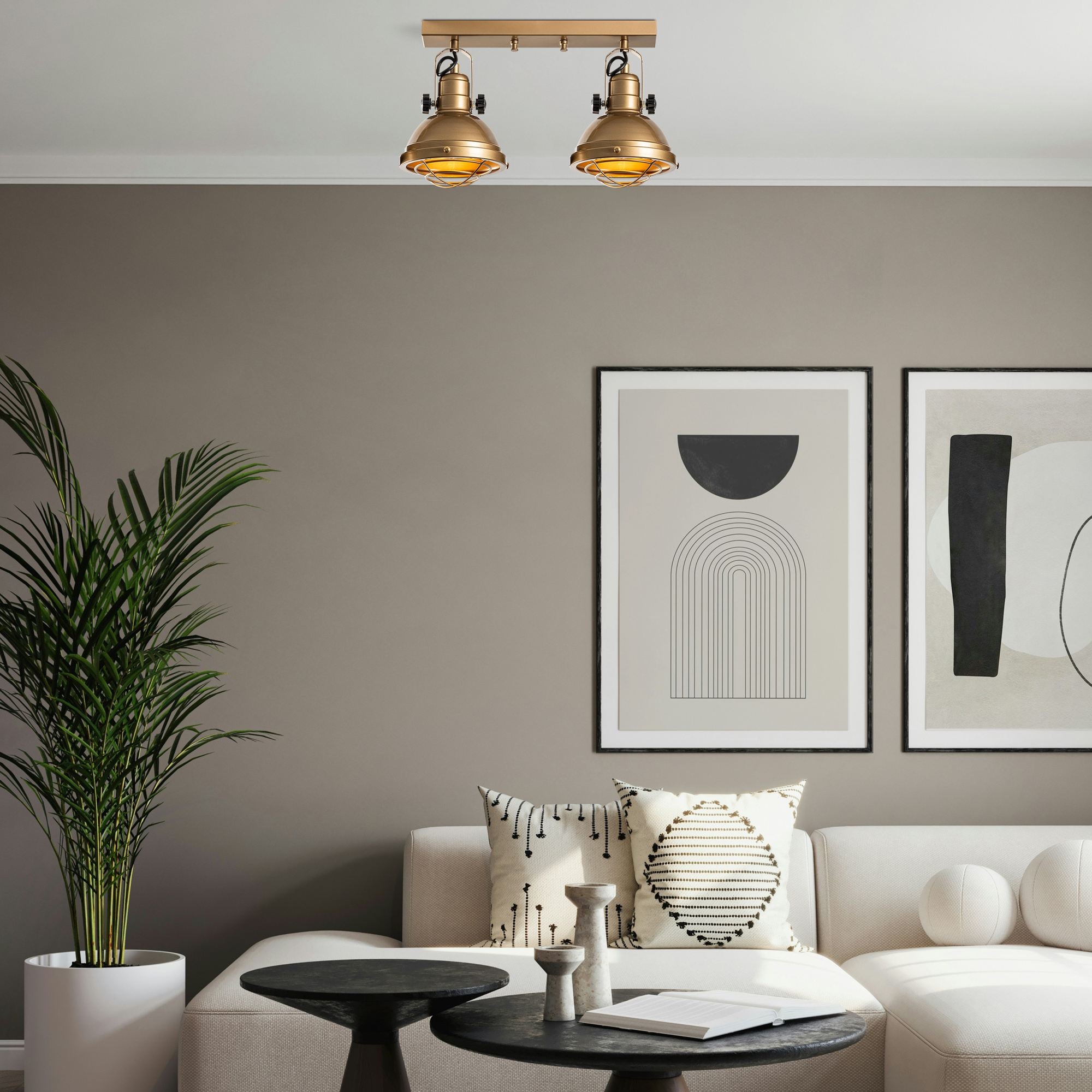 Candeeiro de Teto - 43 x 16 x 25 cm - Dourado - Metal