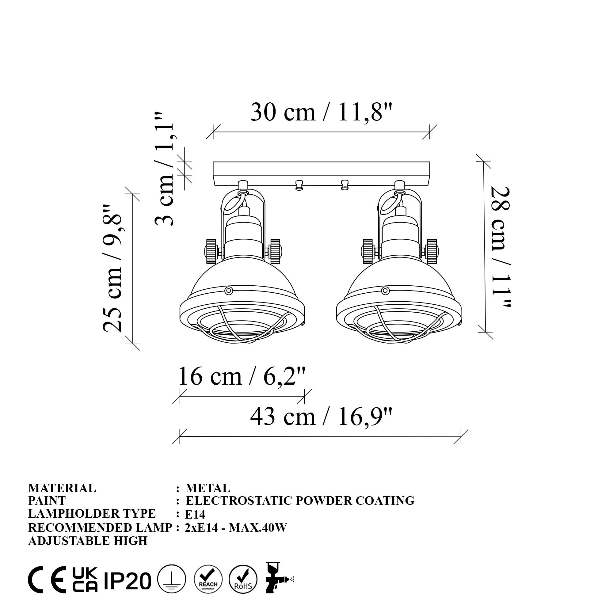 Candeeiro de Teto - 43 x 16 x 25 cm - Dourado - Metal