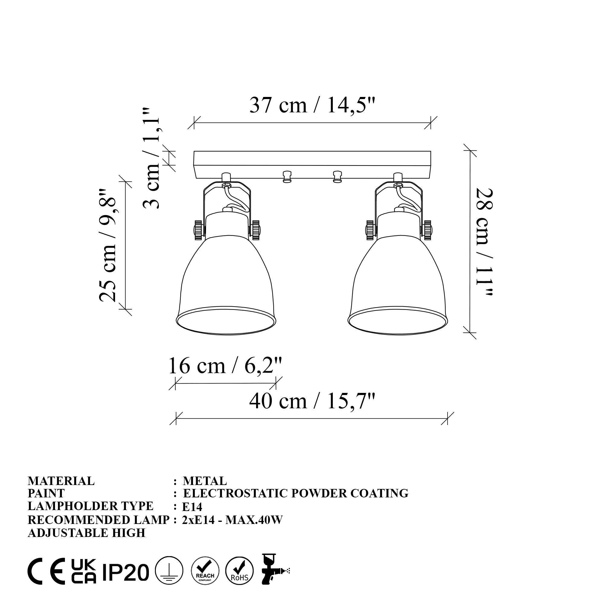 Candeeiro de Teto – 40 x 16 x 28 cm – Preto – Metal