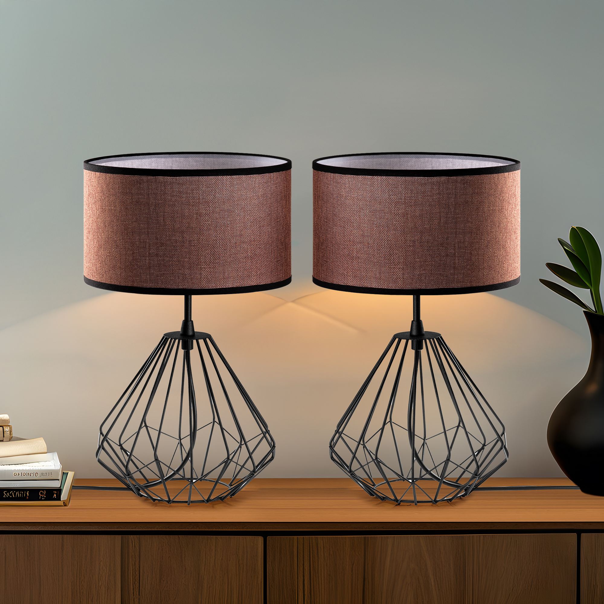Conjunto de Candeeiros de Mesa – 25 x 25 x 43 cm – Preto – Metal e Tecido