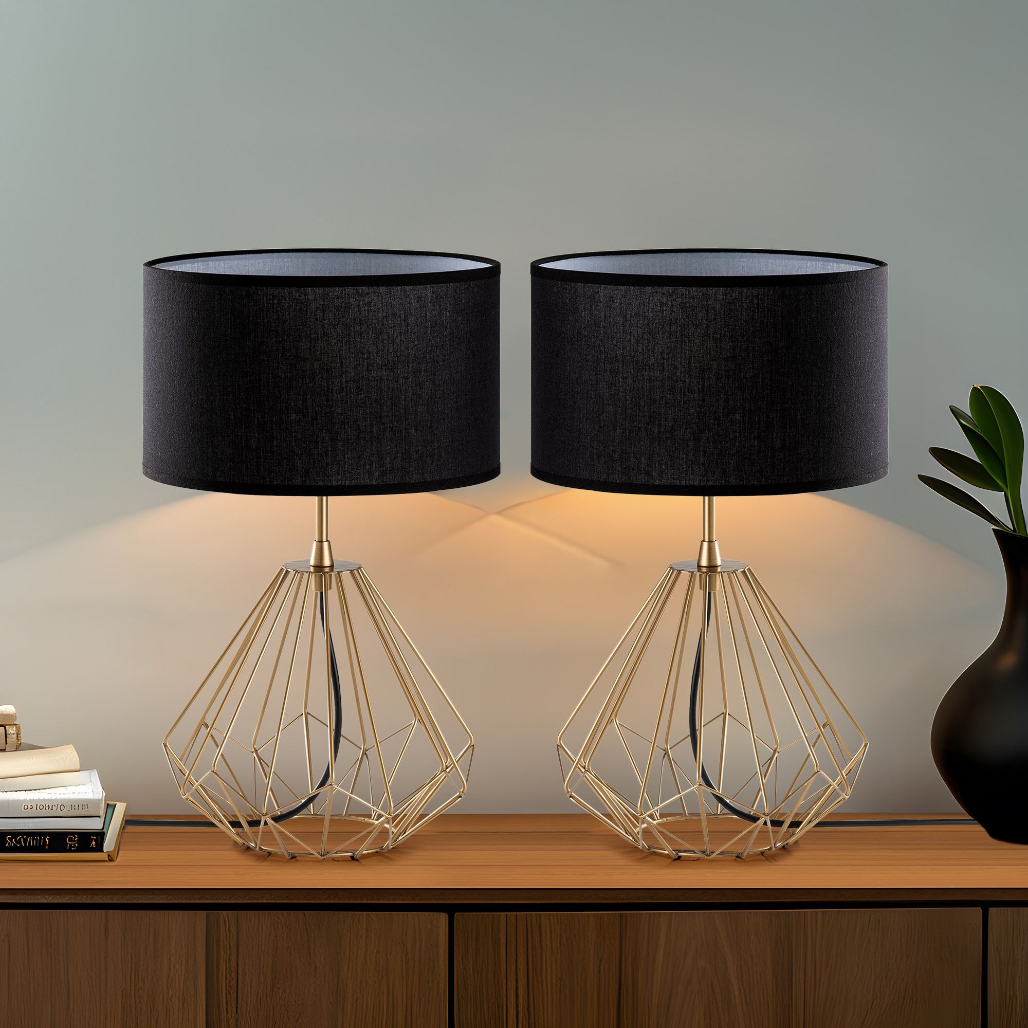 Conjunto de Candeeiros de Mesa – 25 x 25 x 43 cm – Dourado – Metal