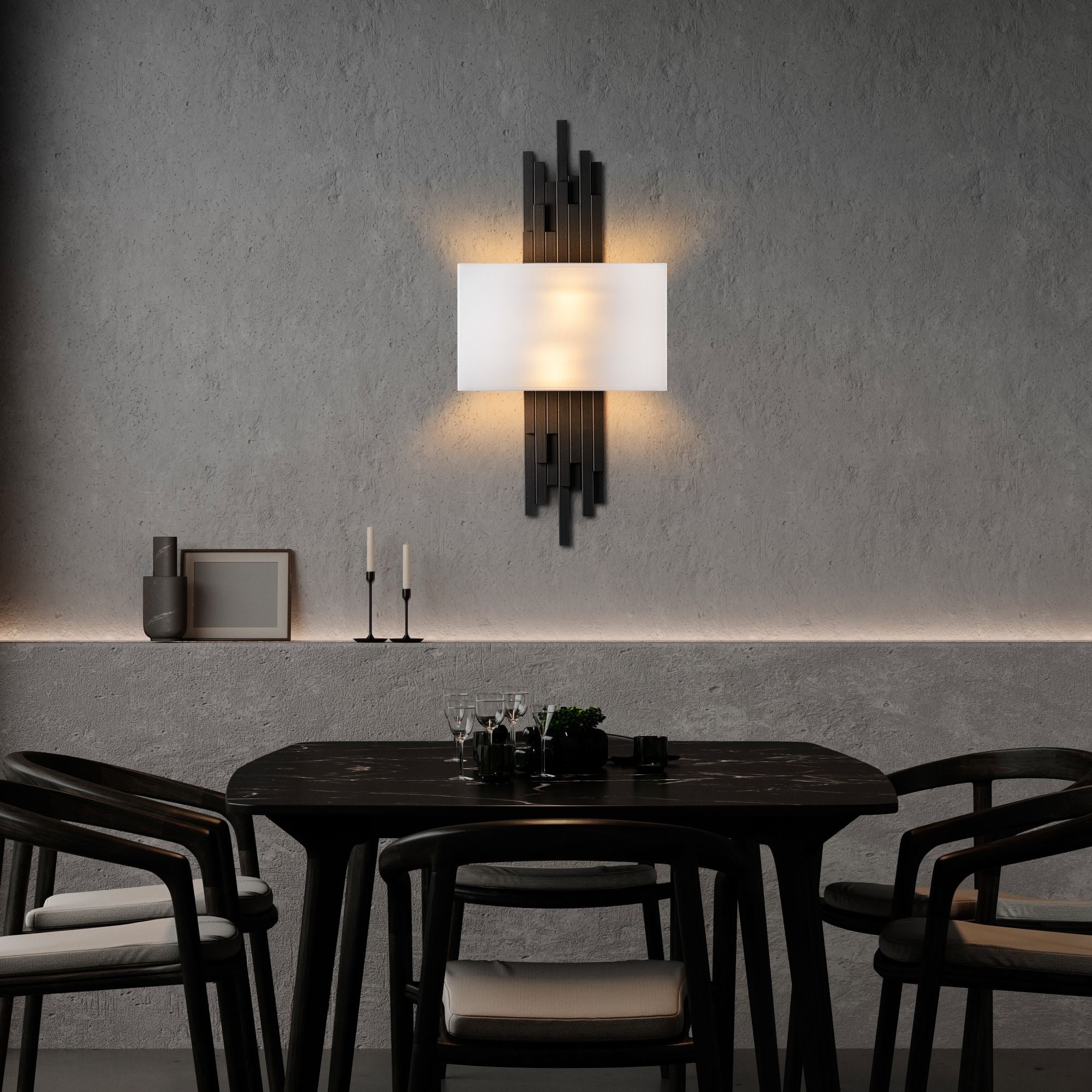 Candeeiro de Parede – 35 x 75 x 10 cm – Preto e Branco – Metal e Tecido