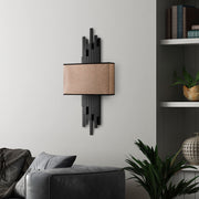 Candeeiro de Parede – 35 x 75 x 10 cm – Preto e Marrom Claro – Metal e Tecido