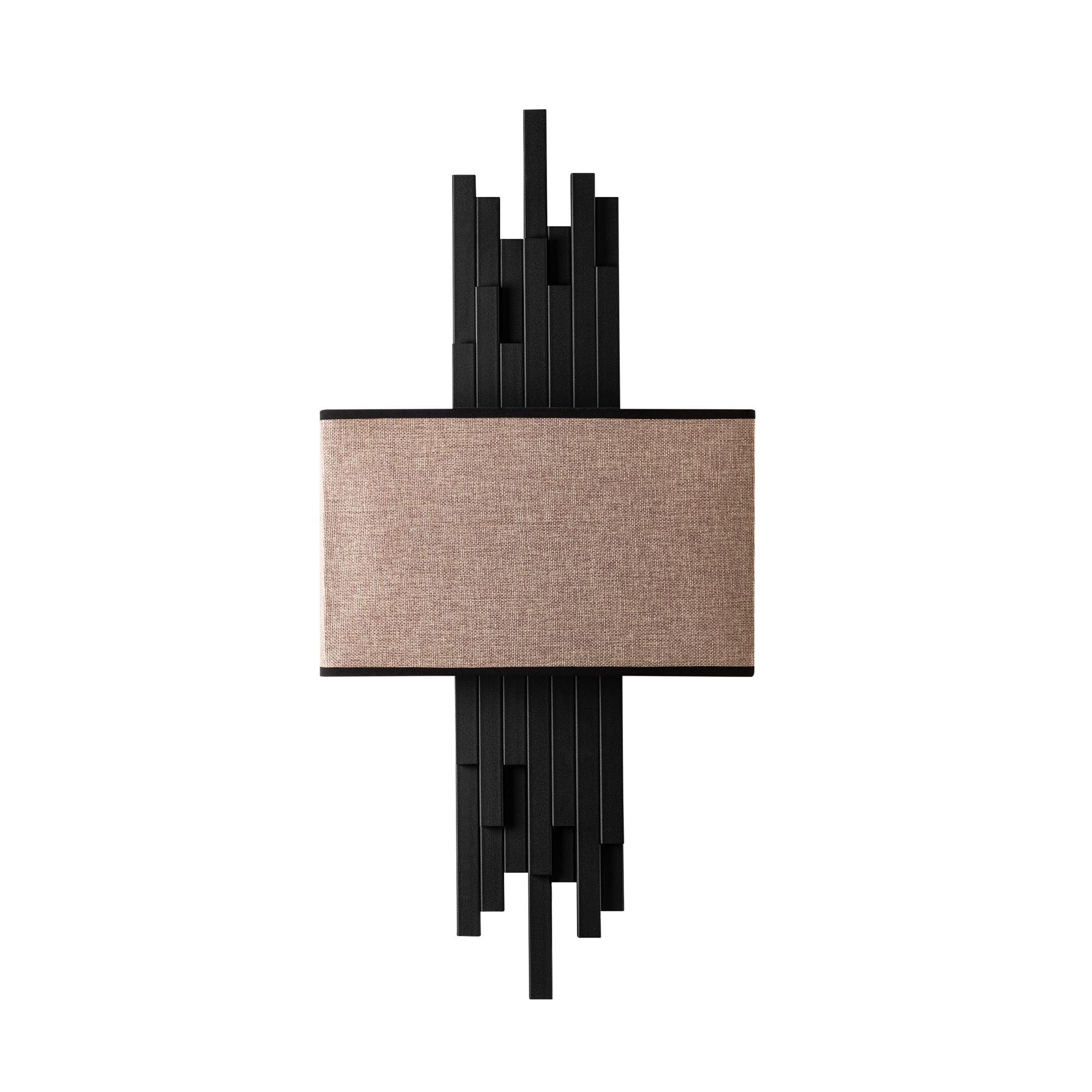 Candeeiro de Parede – 35 x 75 x 10 cm – Preto e Marrom Claro – Metal e Tecido
