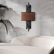 Candeeiro de Parede – 35 x 75 x 10 cm – Preto e Marrom – Metal e Tecido