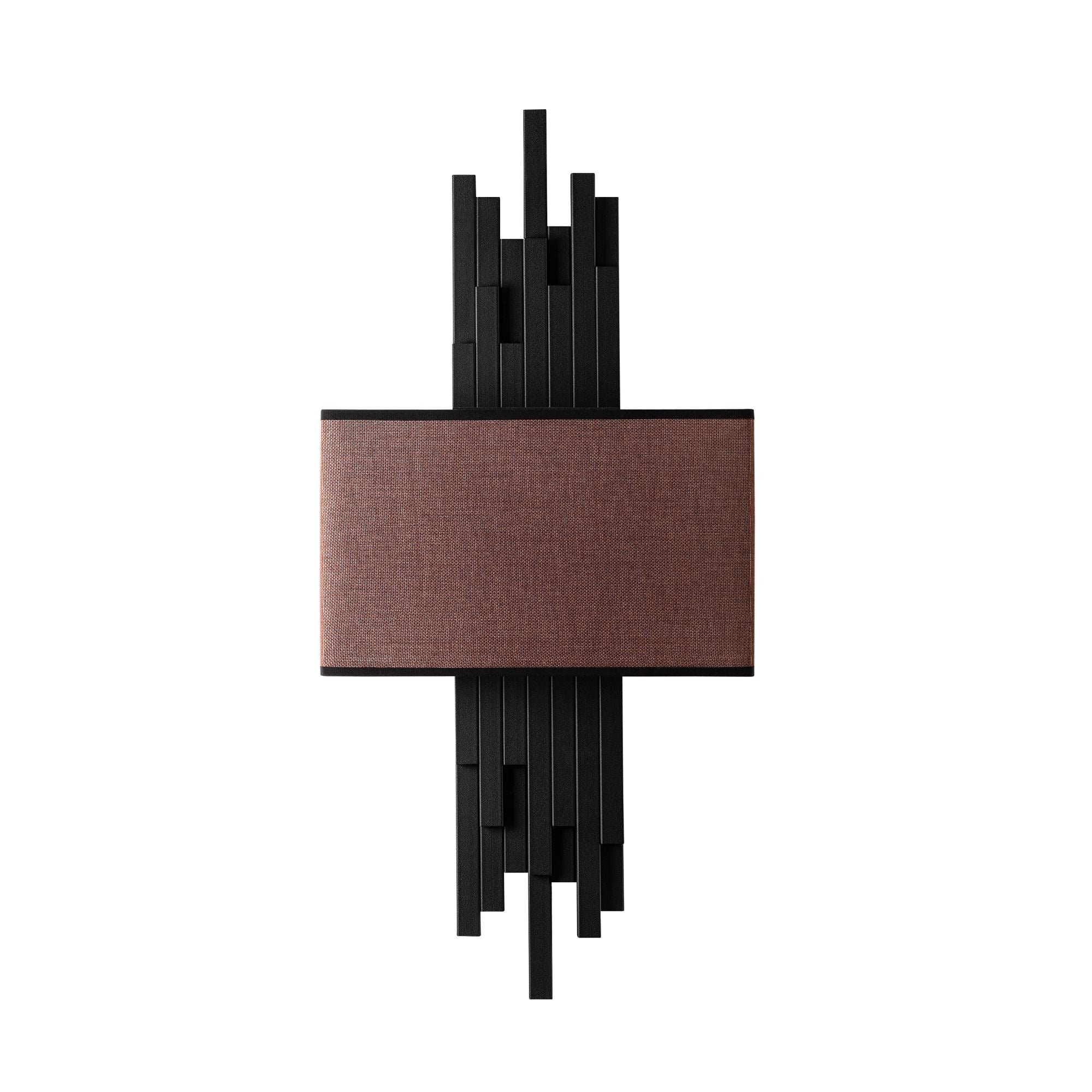 Candeeiro de Parede – 35 x 75 x 10 cm – Preto e Marrom – Metal e Tecido