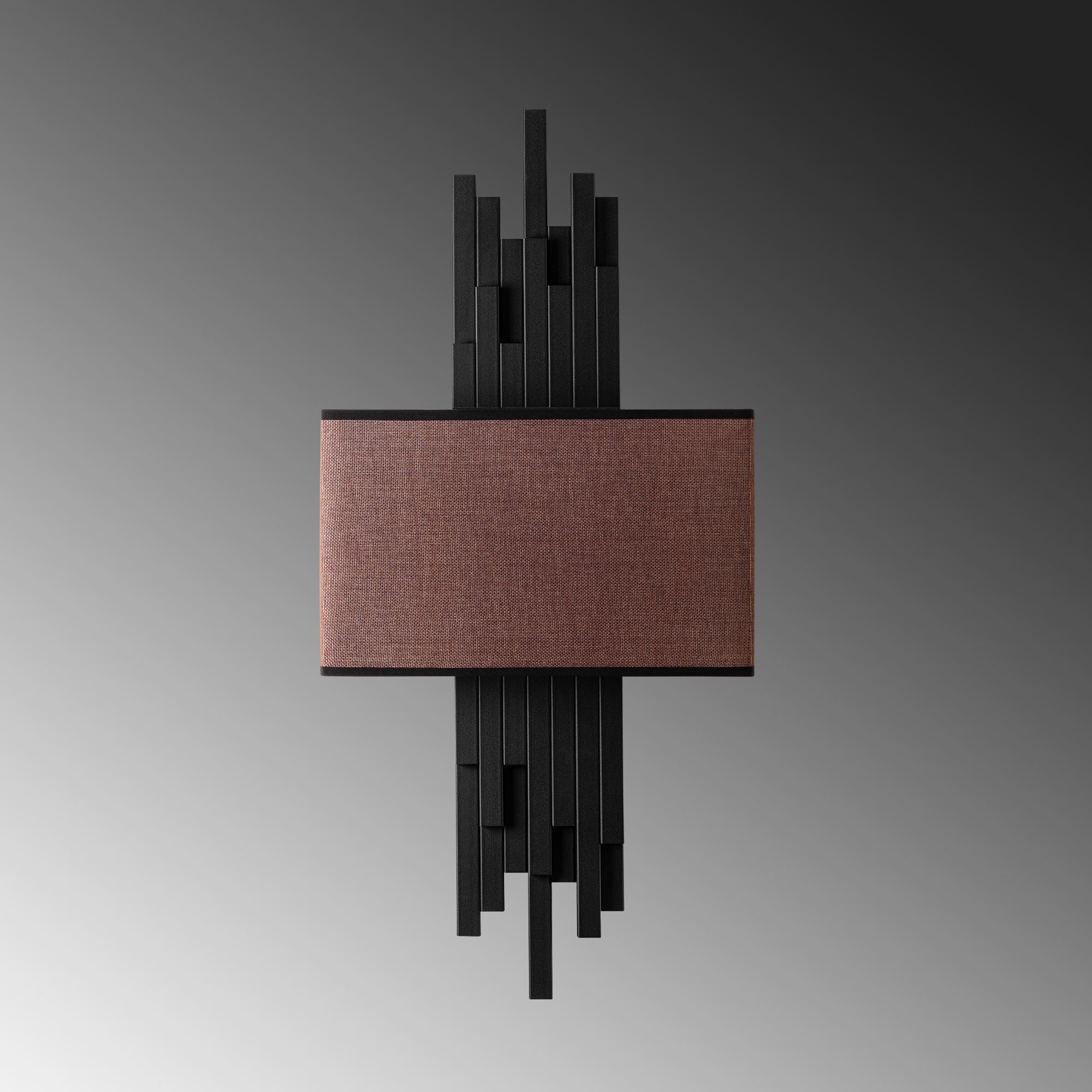 Candeeiro de Parede – 35 x 75 x 10 cm – Preto e Marrom – Metal e Tecido