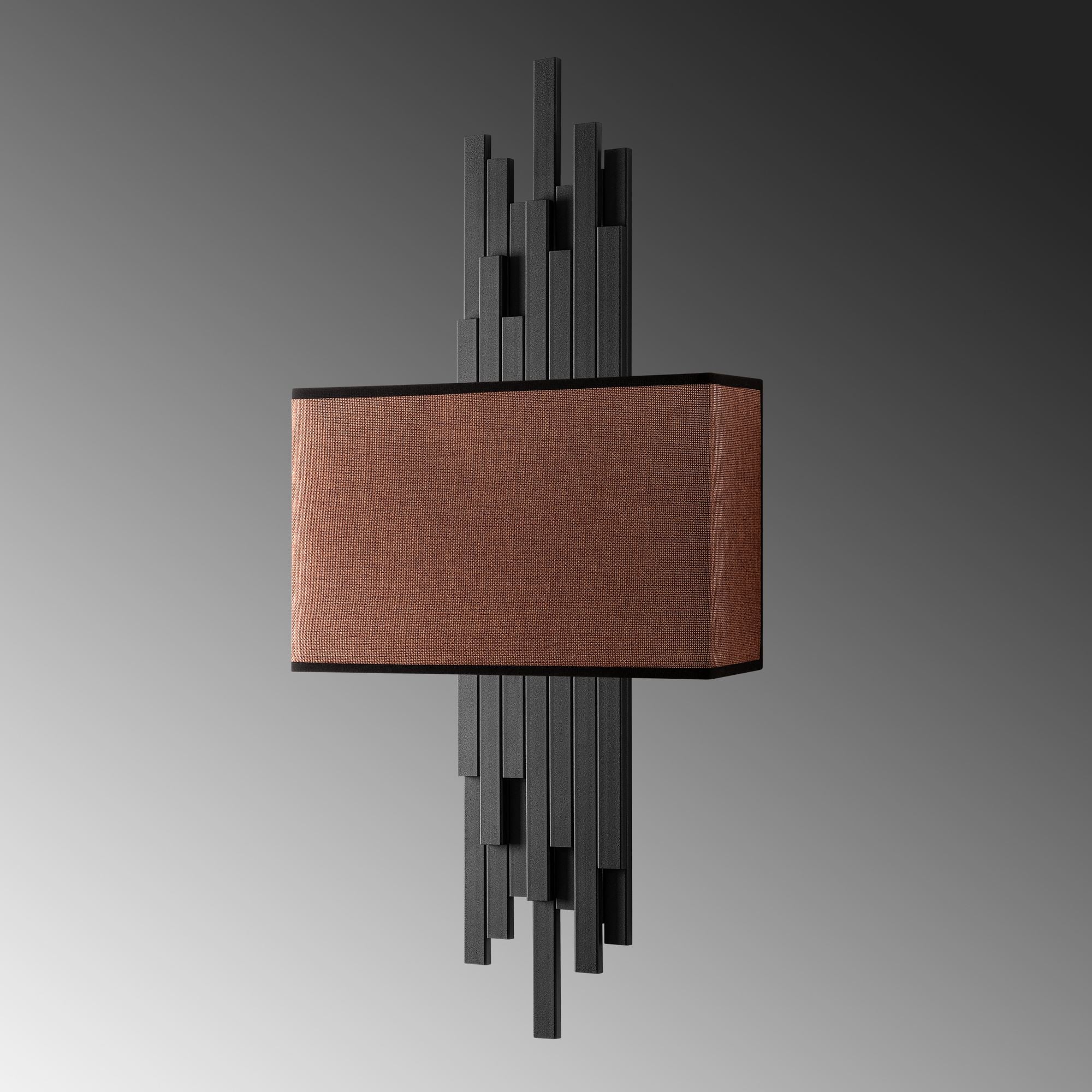 Candeeiro de Parede – 35 x 75 x 10 cm – Preto e Marrom – Metal e Tecido