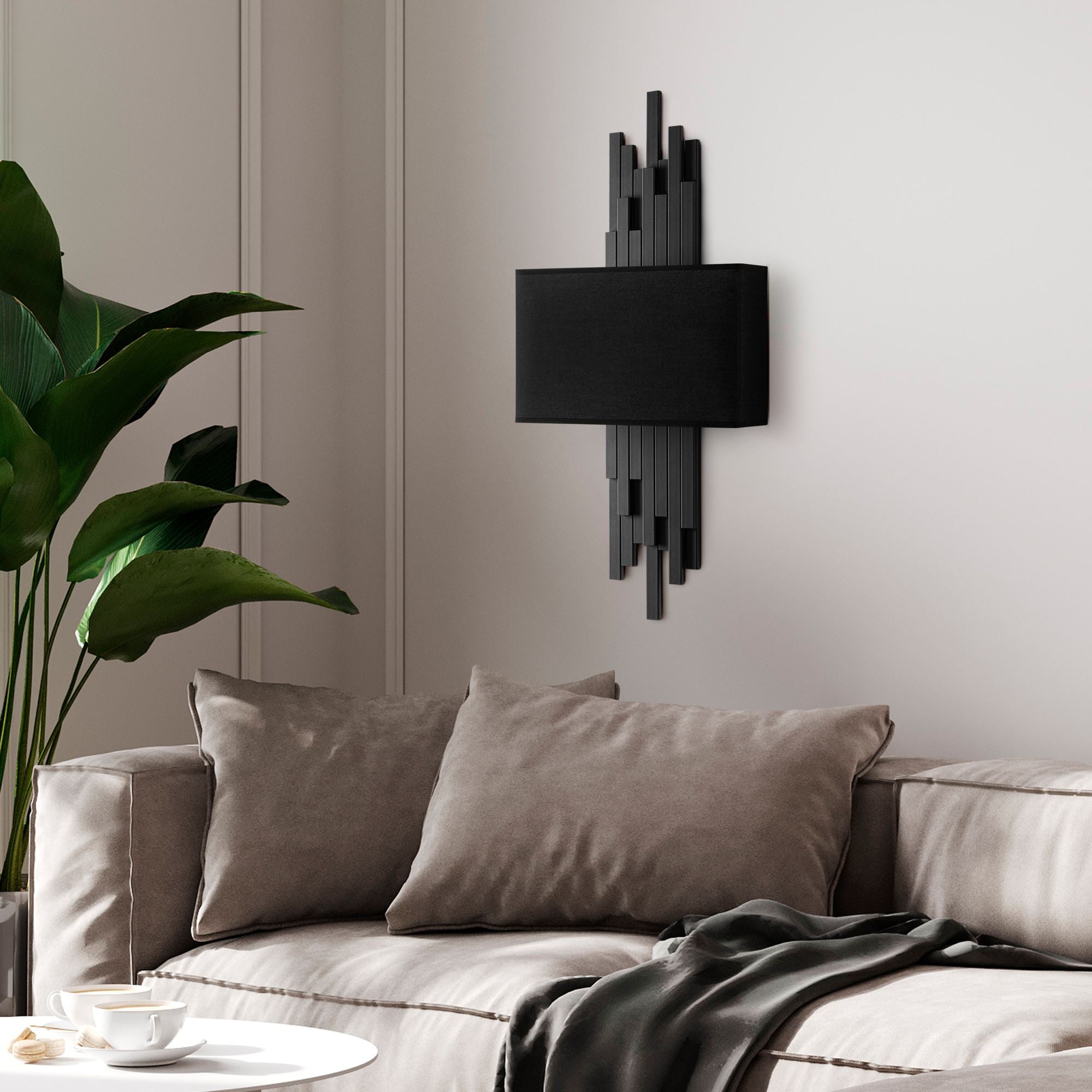 Candeeiro de Parede – 35 x 75 x 10 cm – Preto – Metal e Tecido