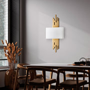 Candeeiro de Parede – 35 x 75 x 10 cm – Dourado e Branco – Metal e Tecido