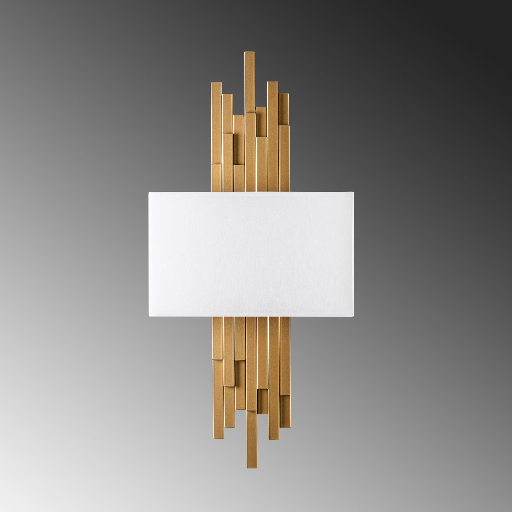 Candeeiro de Parede – 35 x 75 x 10 cm – Dourado e Branco – Metal e Tecido